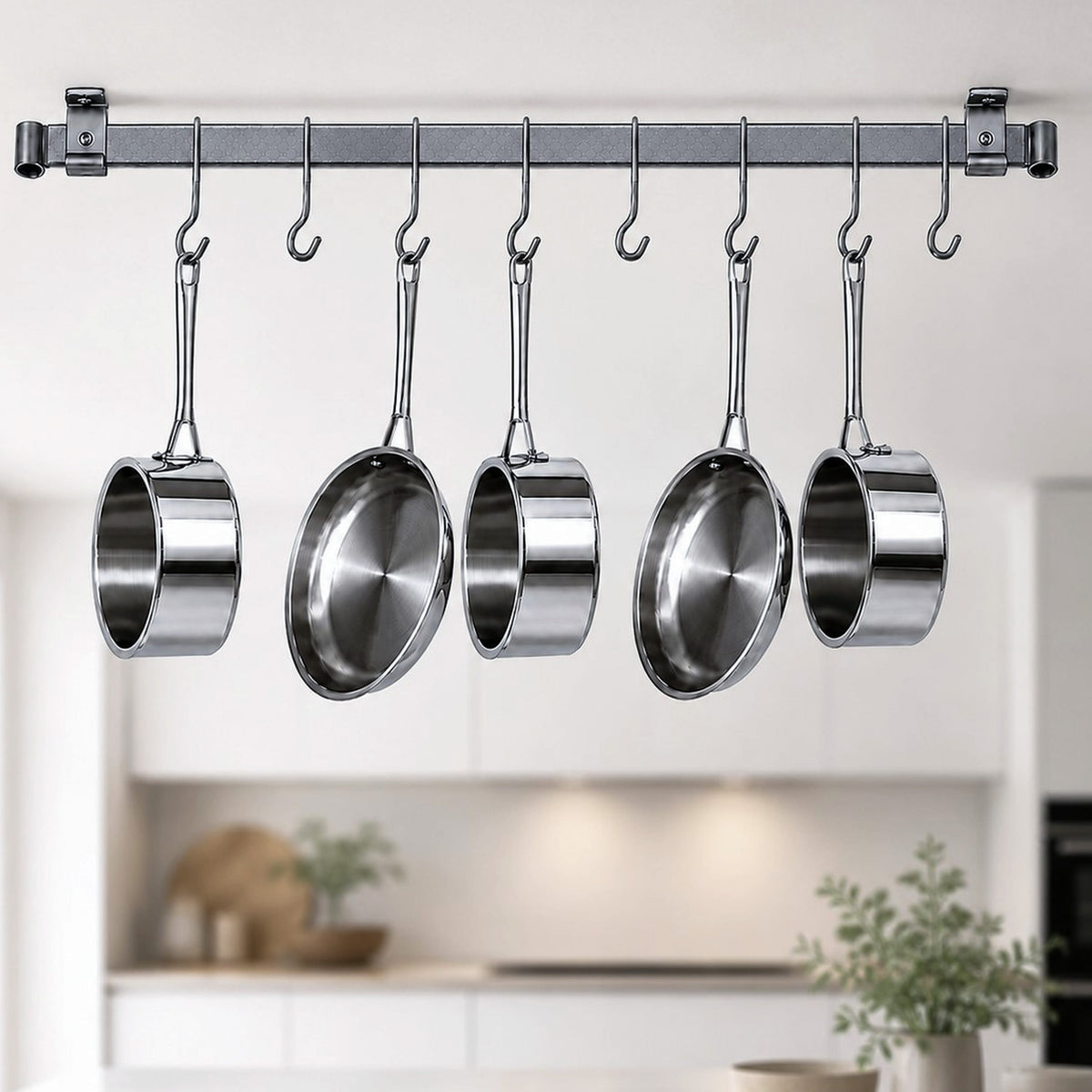 Enclume Design Products Handcrafted Low Ceiling Bar in Hammered Steel, Brushed Stainless or Copper
