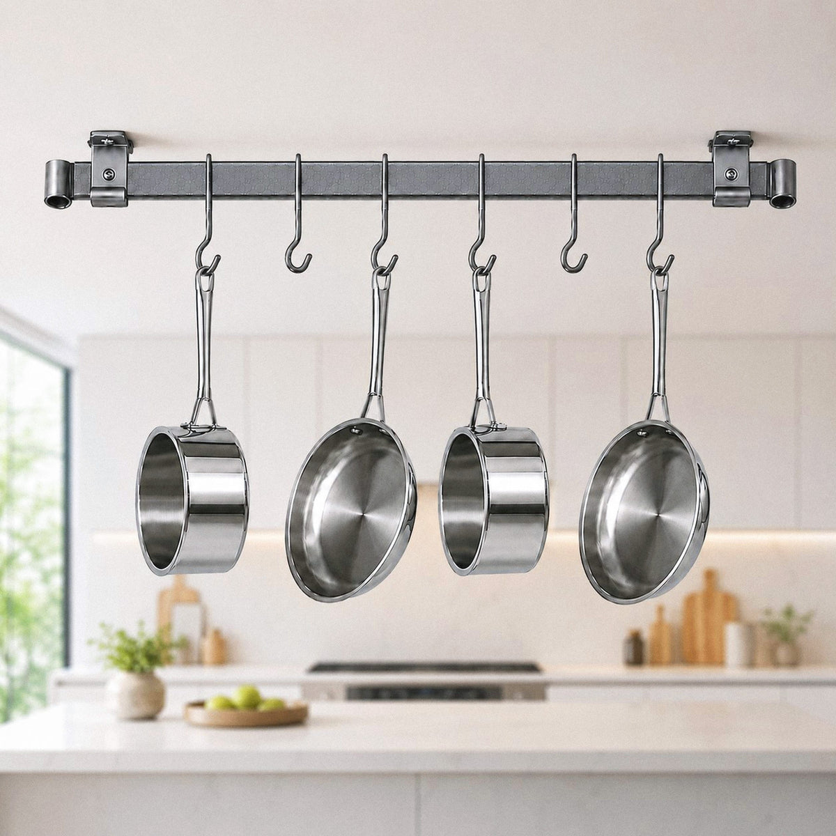 Enclume Design Products Handcrafted Low Ceiling Bar in Hammered Steel, Brushed Stainless or Copper