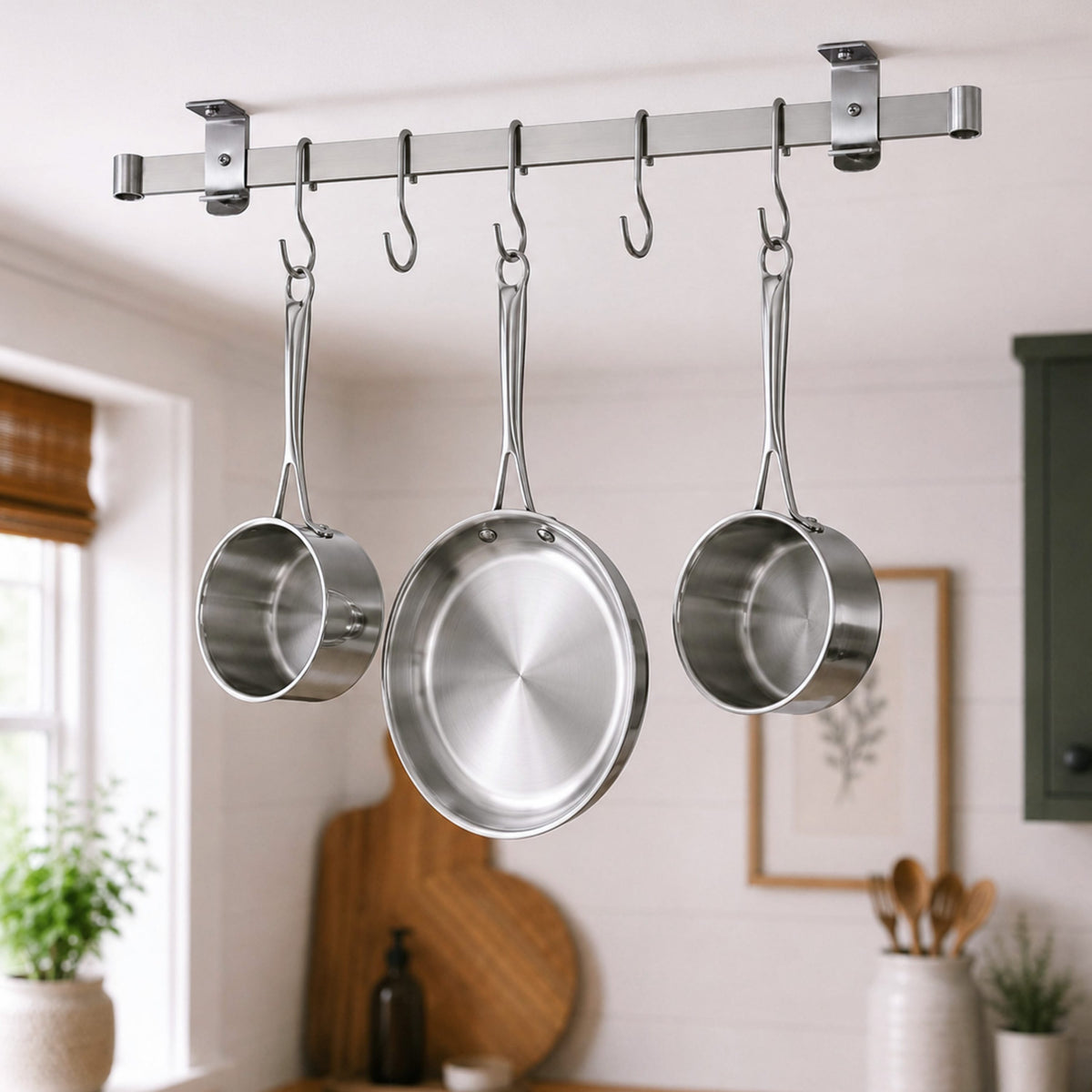 Enclume Design Products Handcrafted Low Ceiling Bar in Hammered Steel, Brushed Stainless or Copper