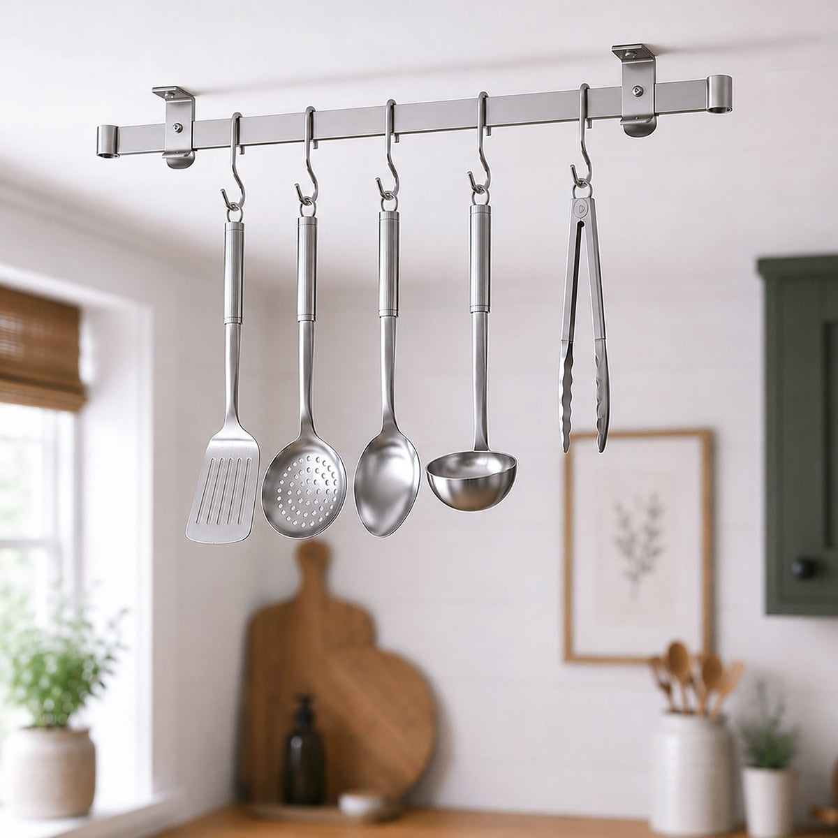Enclume Design Products Handcrafted Low Ceiling Bar in Hammered Steel, Brushed Stainless or Copper
