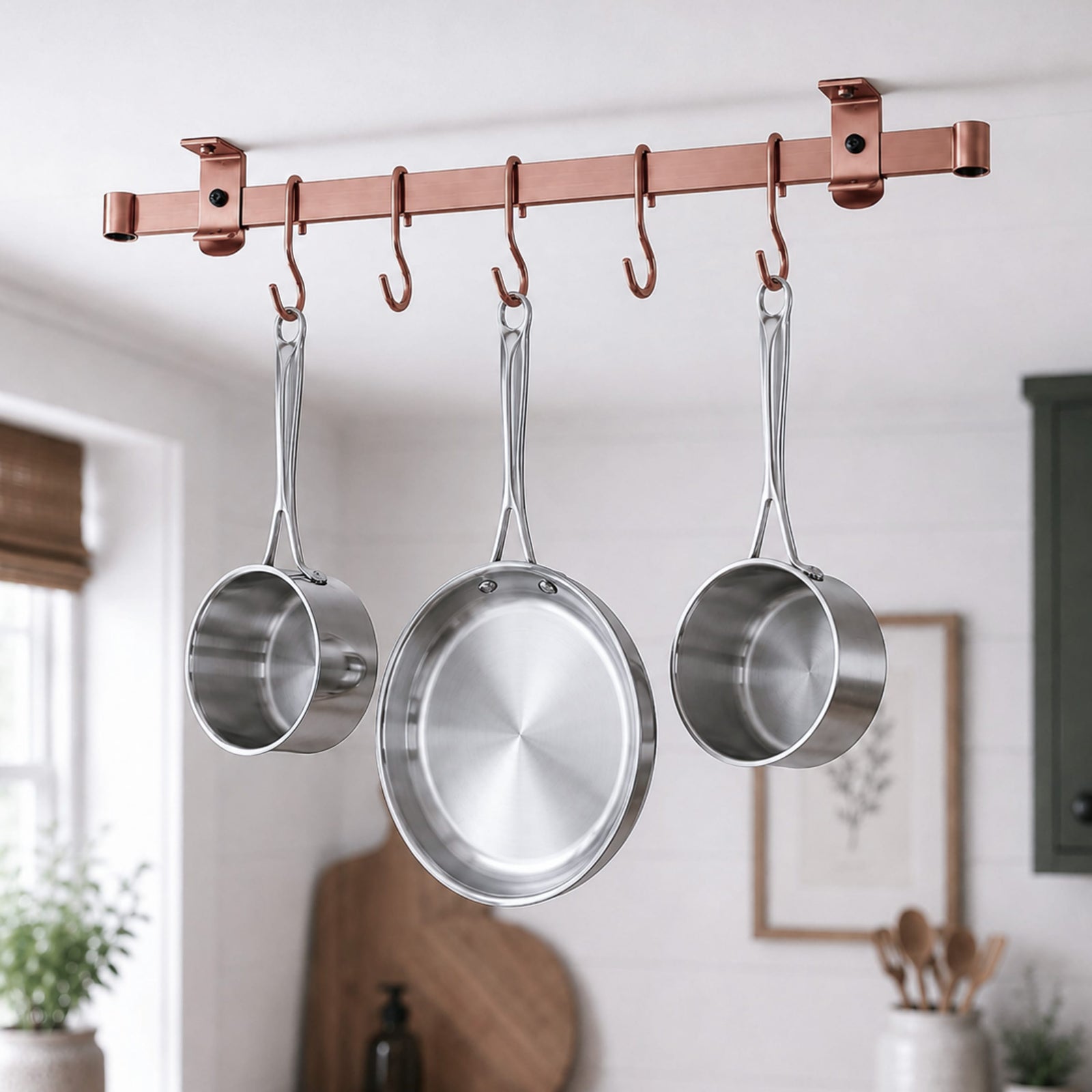 Enclume Design Products Handcrafted Low Ceiling Bar in Hammered Steel, Brushed Stainless or Copper