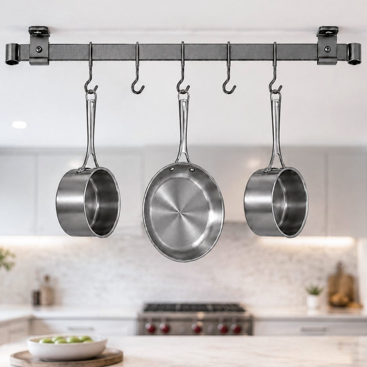 Enclume Design Products Handcrafted Low Ceiling Bar in Hammered Steel, Brushed Stainless or Copper