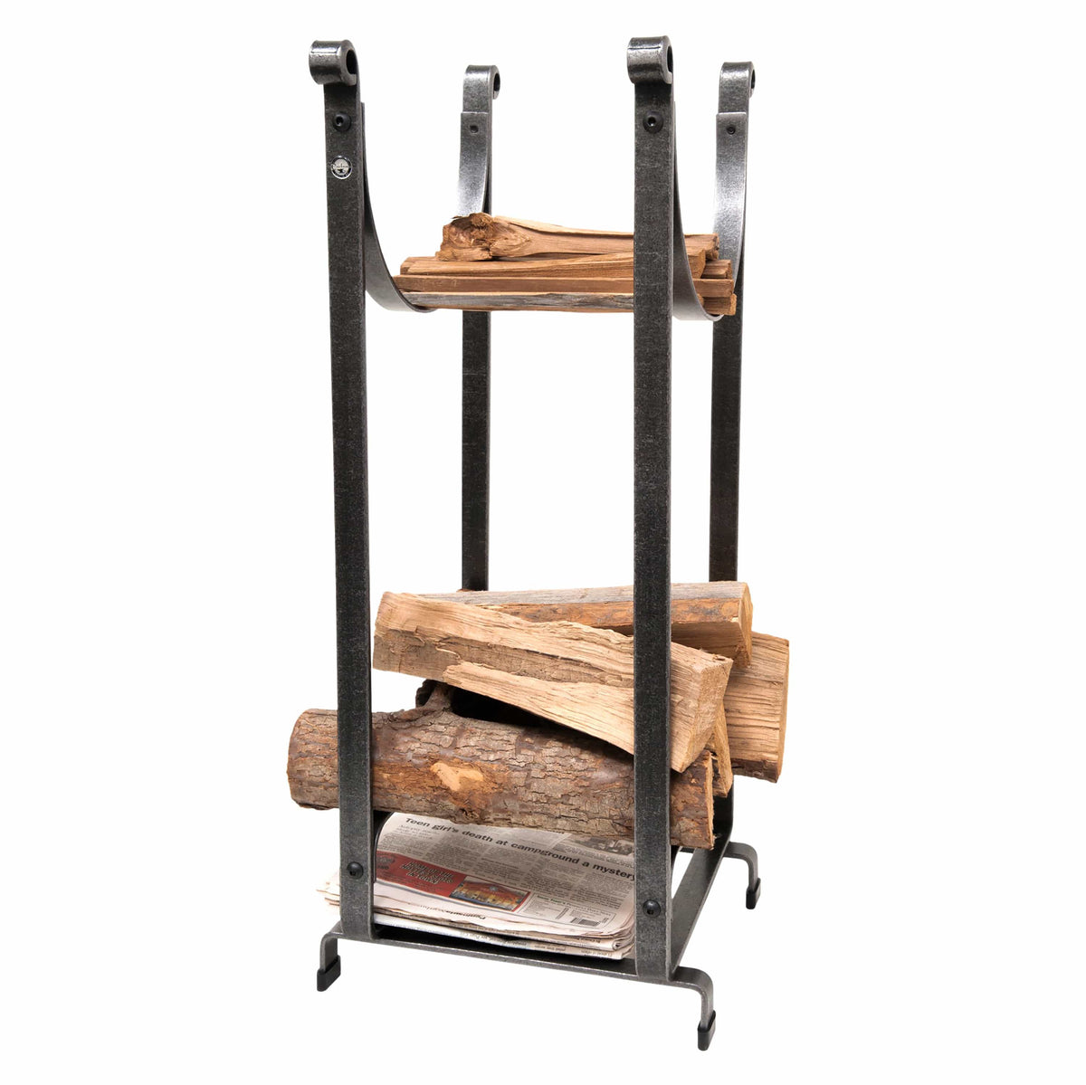 Enclume Design Products Handcrafted Sling Fireplace Log Rack w/Newspaper Holder