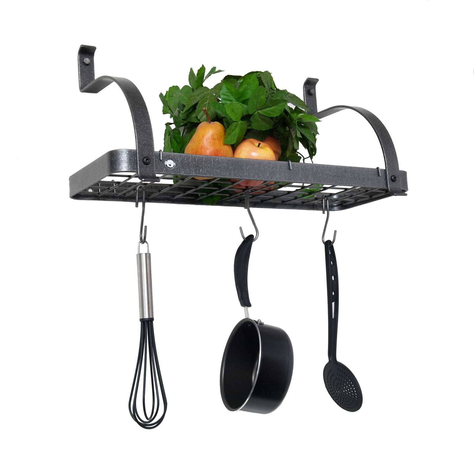 Enclume Design Products Wall 24" Bookshelf Wall Rack w 12 Hooks Hammered Steel