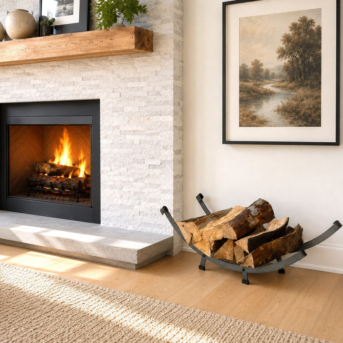 Enclume Floor Arch Basket Fireplace Log Rack Hammered Steel