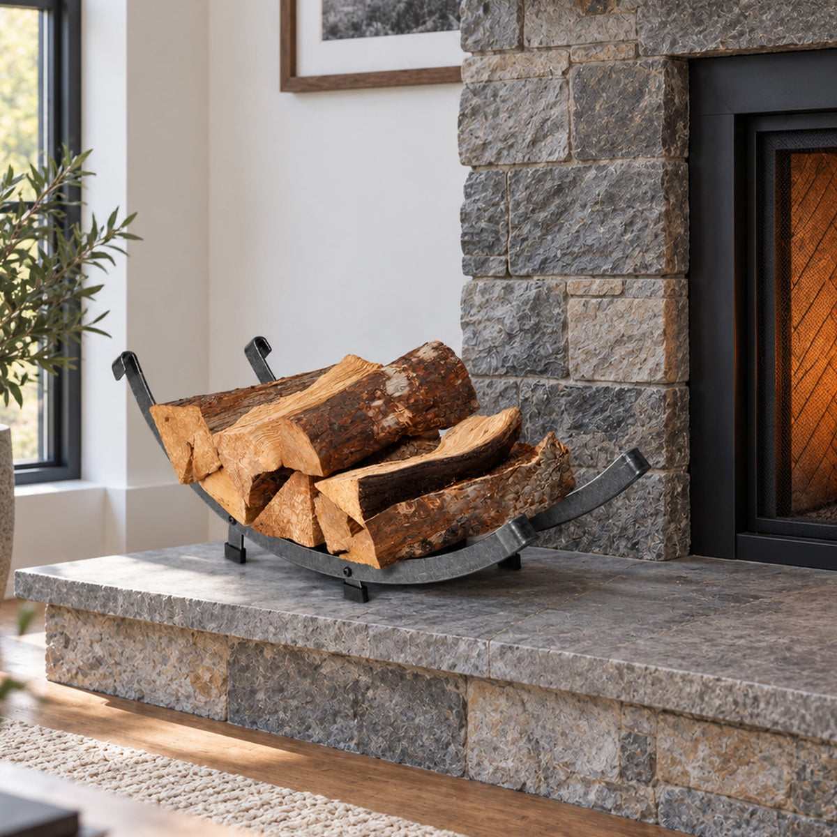 Enclume Floor Arch Basket Fireplace Log Rack Hammered Steel