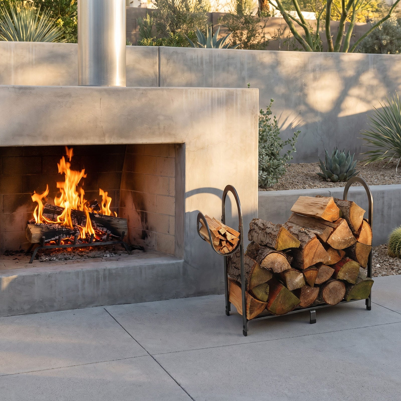 Enclume Floor Arch Fireplace Log Rack Hammered Steel