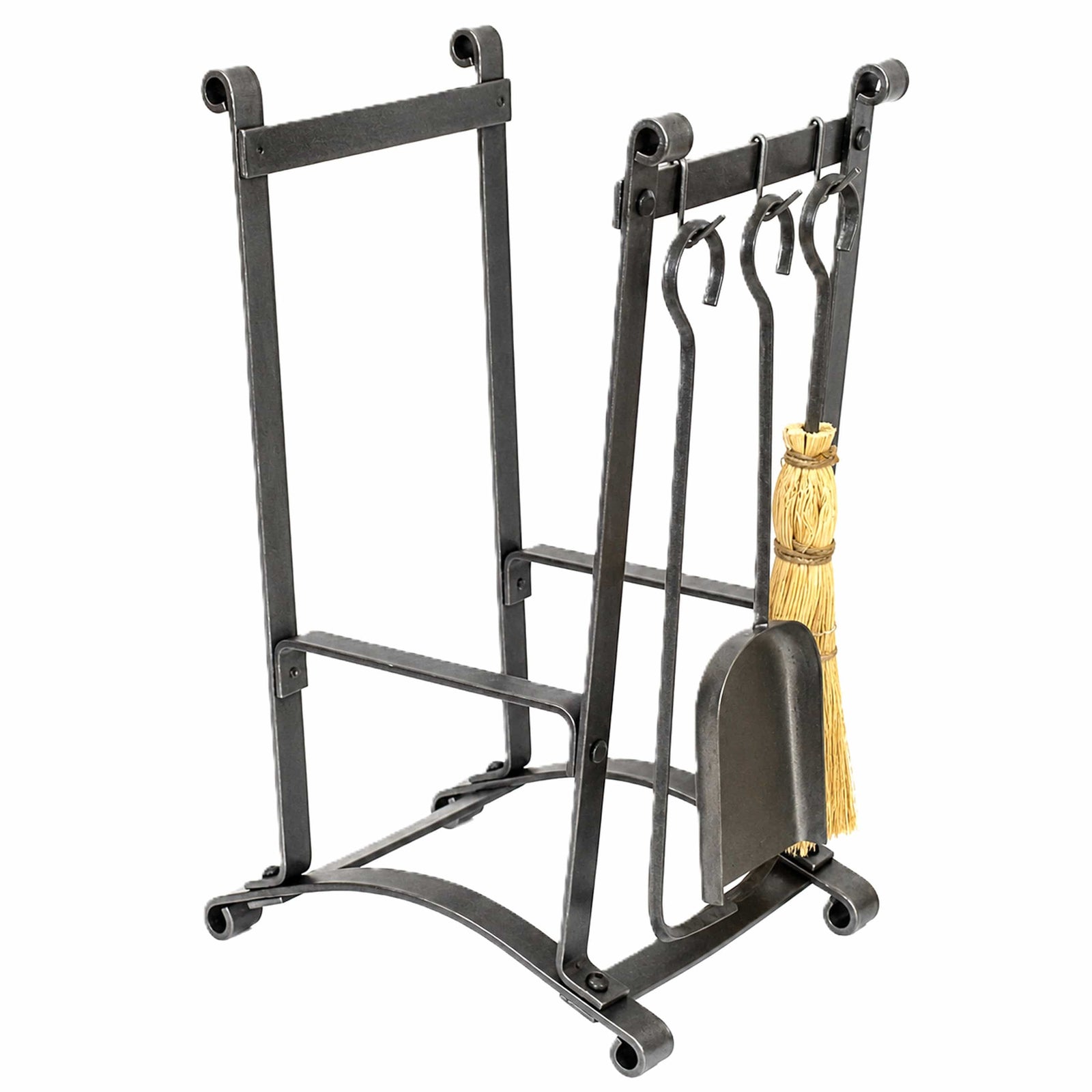 Enclume Floor Compact Curved Fireplace Log Rack w/ Tools Hammered Steel