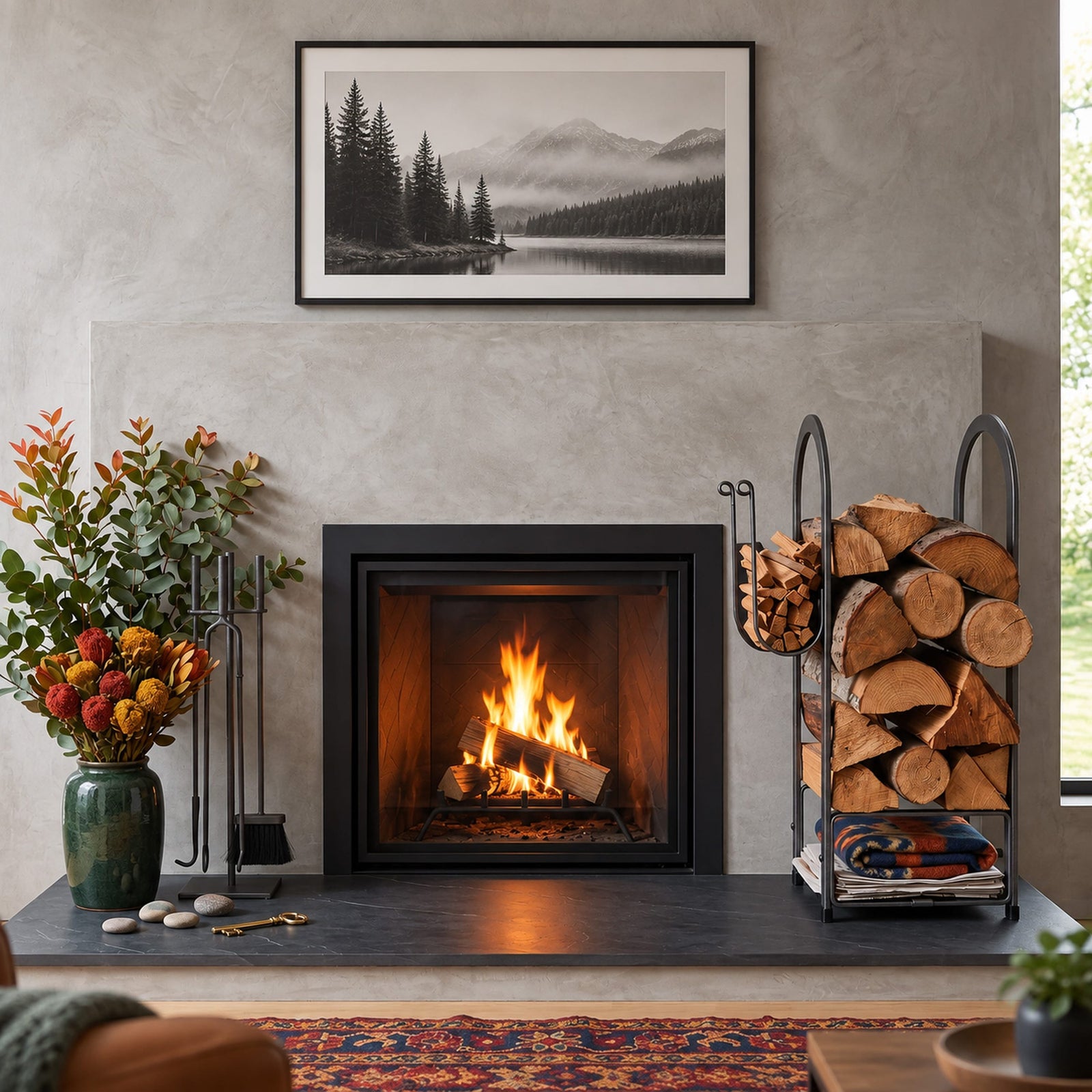 Enclume Floor Fire Center Log Rack Hammered Steel