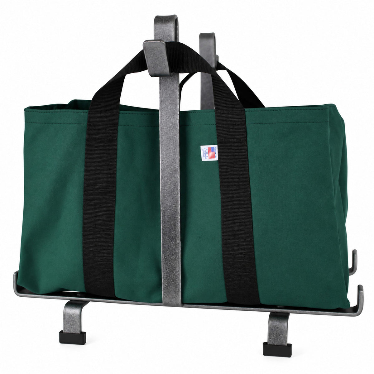 Enclume Floor Fireplace Log Rack w/ Green Carrier Bag Hammered Steel