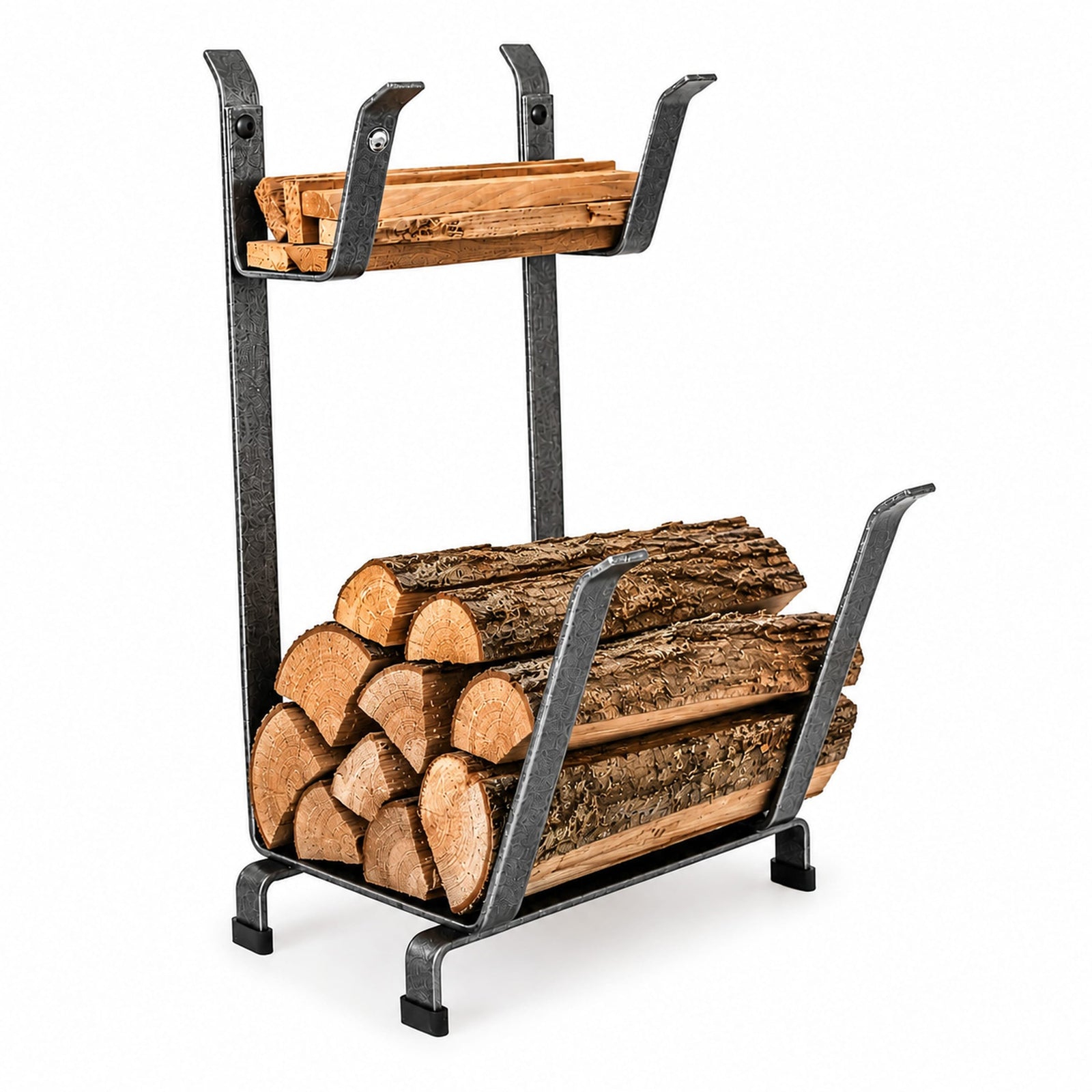 Enclume Floor Fireplace Log Rack w/Kindling Holder Hammered Steel