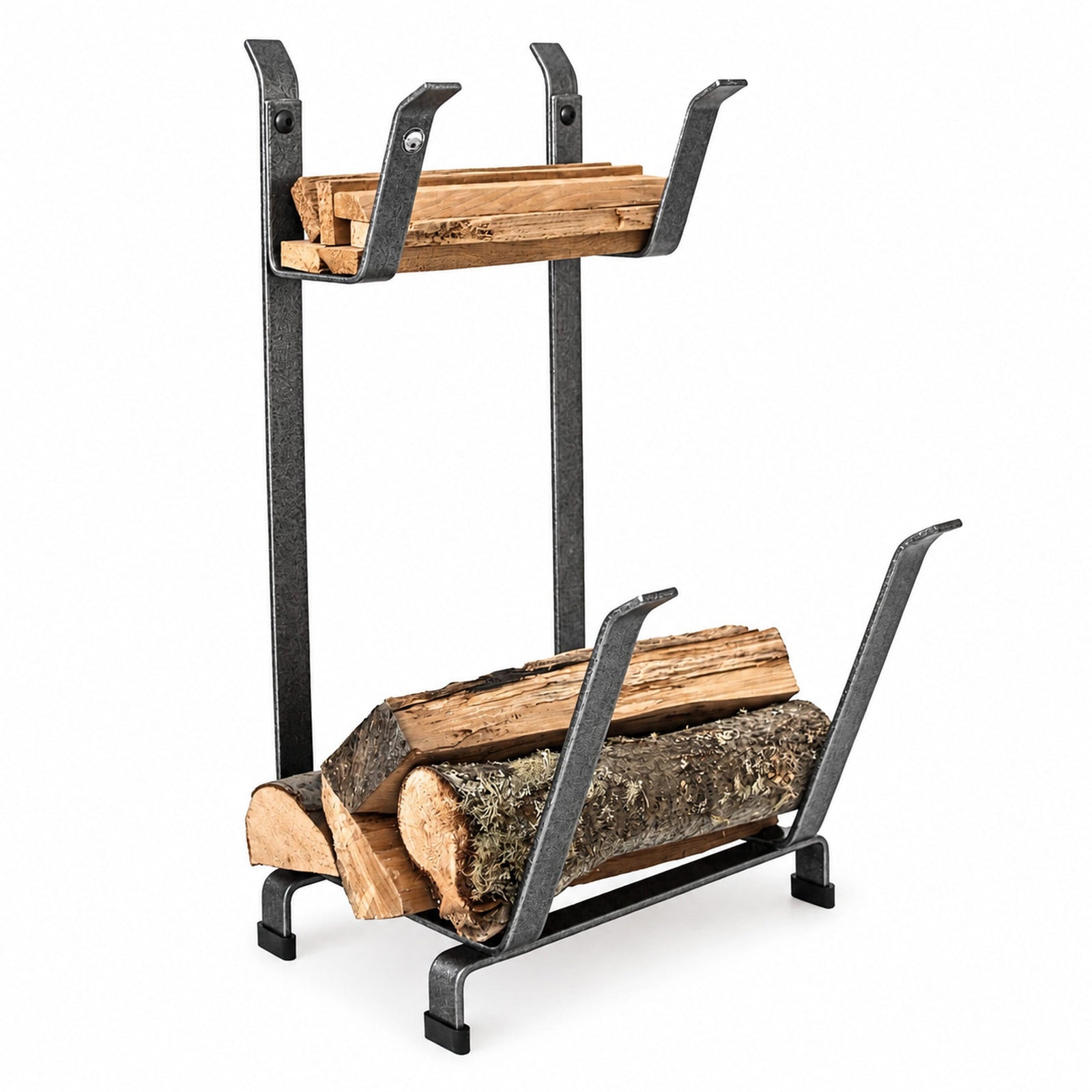 Enclume Floor Fireplace Log Rack w/Kindling Holder Hammered Steel