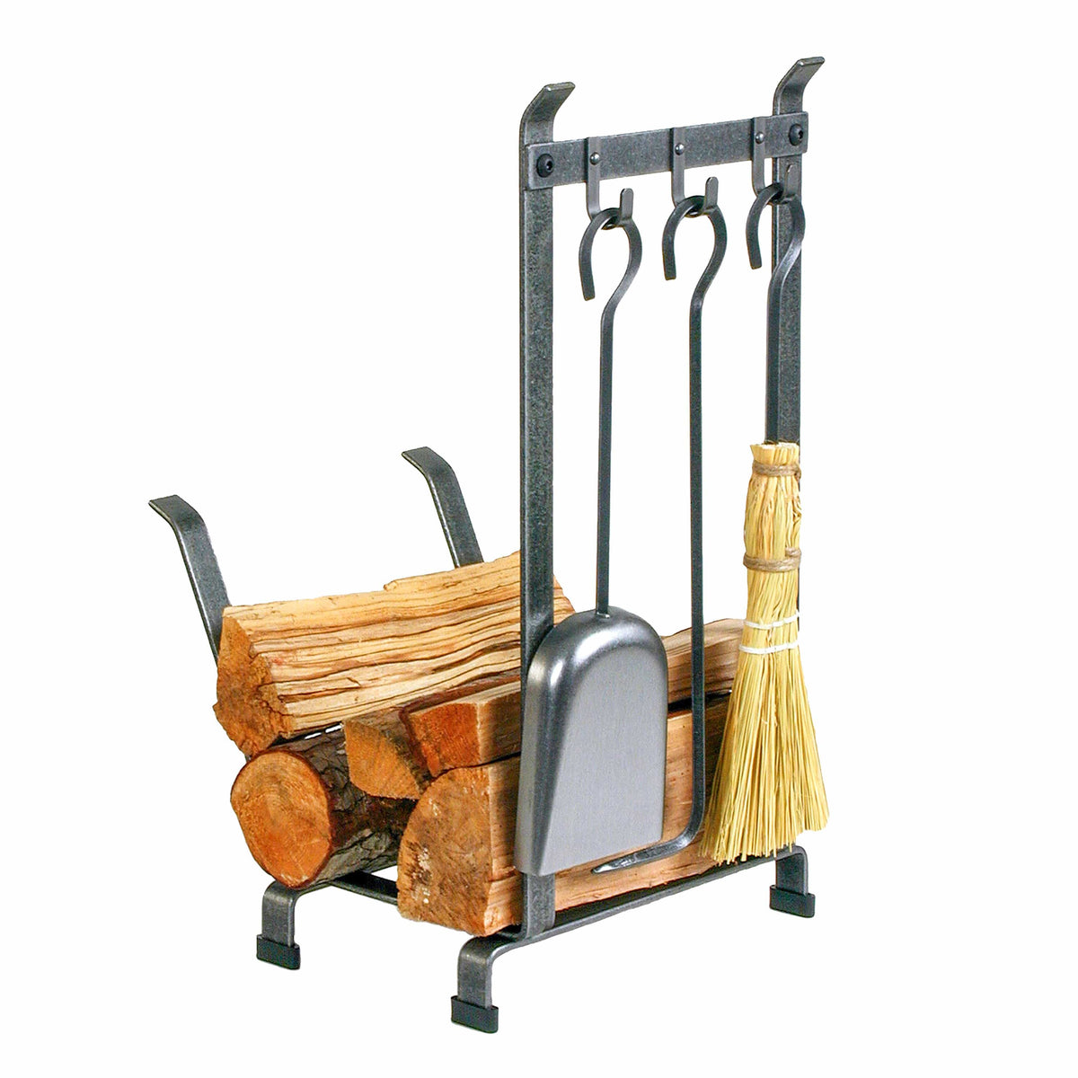Enclume Floor Fireplace Log Rack w/ Tools Hammered Steel