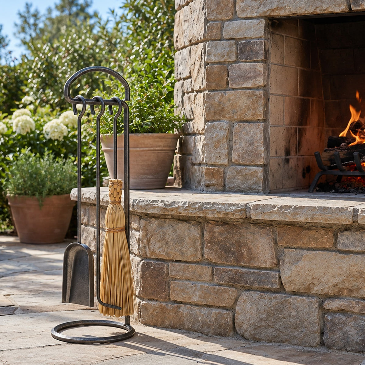 Enclume Floor Fireplace Tool Set Hammered Steel