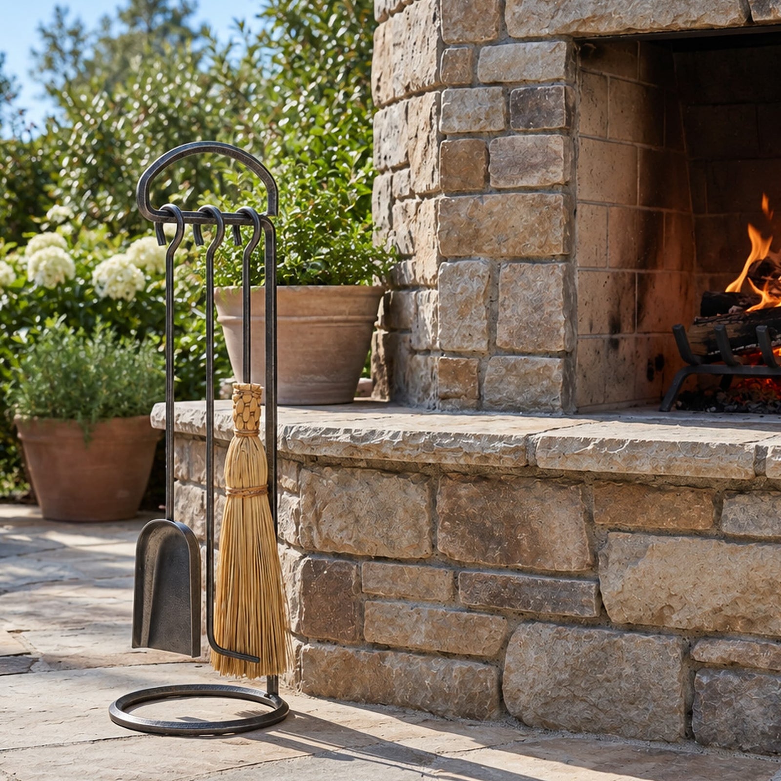 Enclume Floor Fireplace Tool Set Hammered Steel