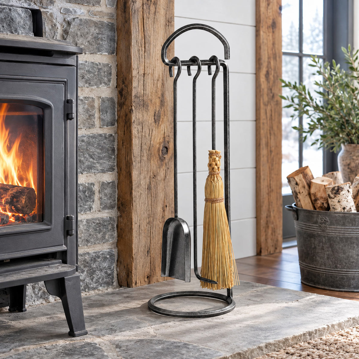 Enclume Floor Fireplace Tool Set Hammered Steel