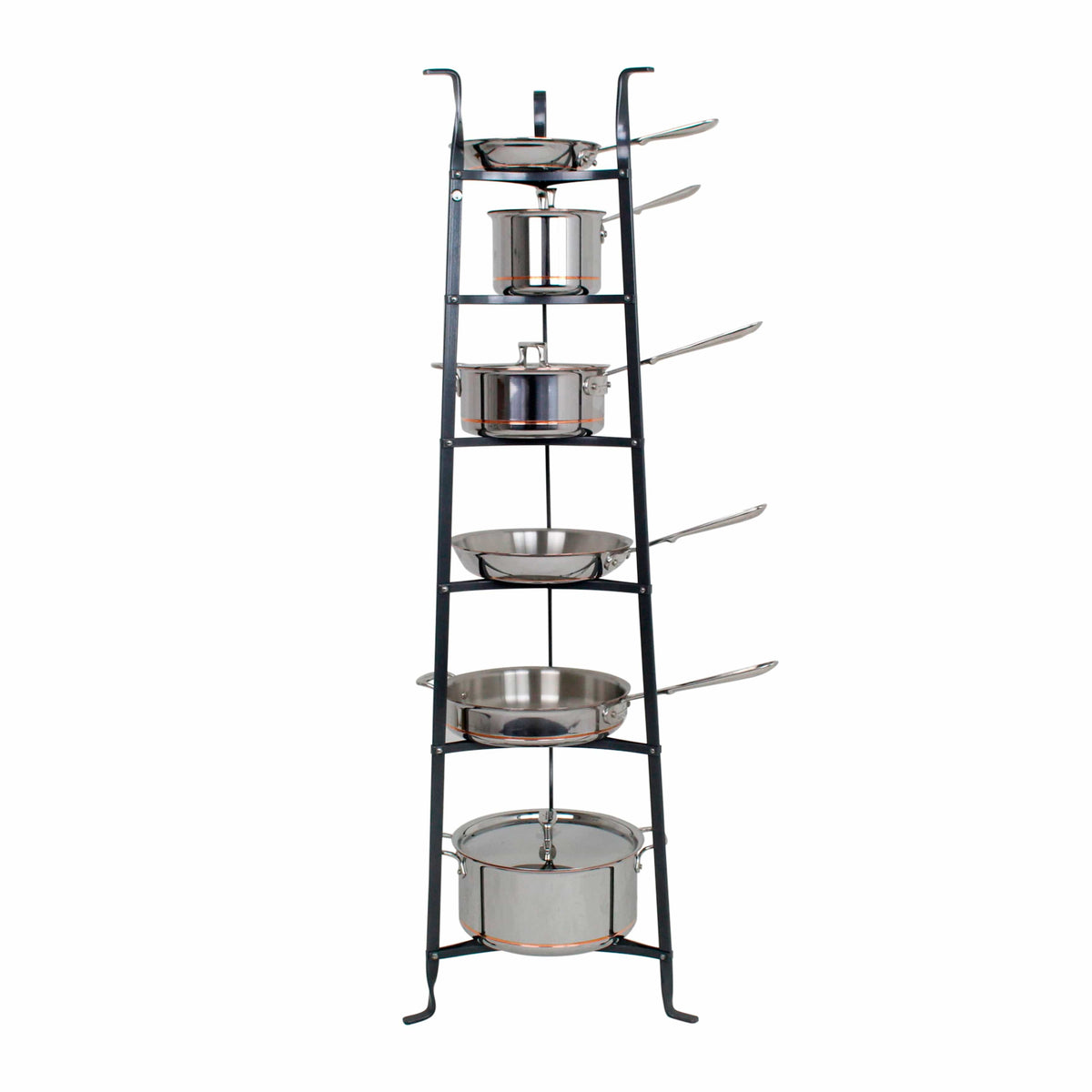 Enclume Floor Graphite Finish 6-Tier Gourmet Cookware Stand (Unassembled), Brass & Graphite Finish