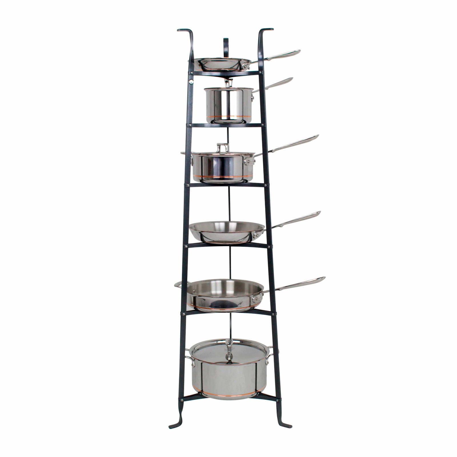 Enclume Floor Graphite Finish 6-Tier Gourmet Cookware Stand (Unassembled), Brass & Graphite Finish