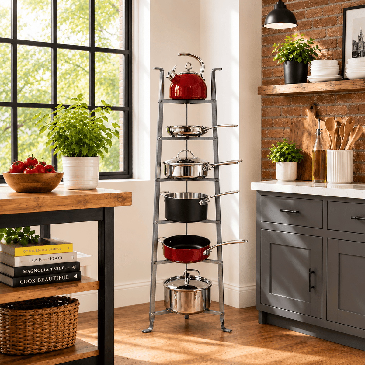 Enclume Floor Hammered Steel 6-Tier Gourmet Cookware Stand (Assembled)