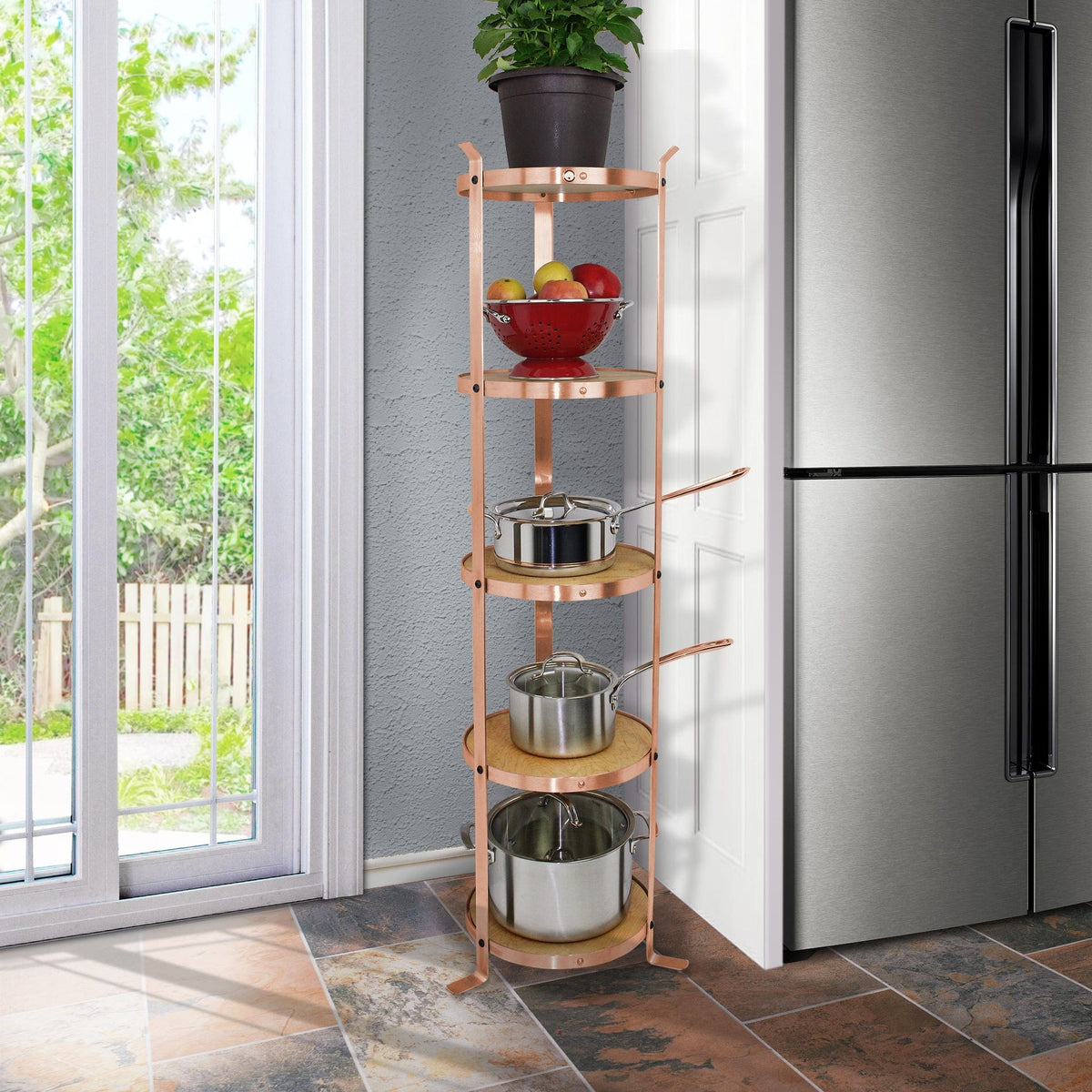 Enclume Floor Handcrafted 5-Tier Round Designer Stand Brushed Copper (Unassembled)