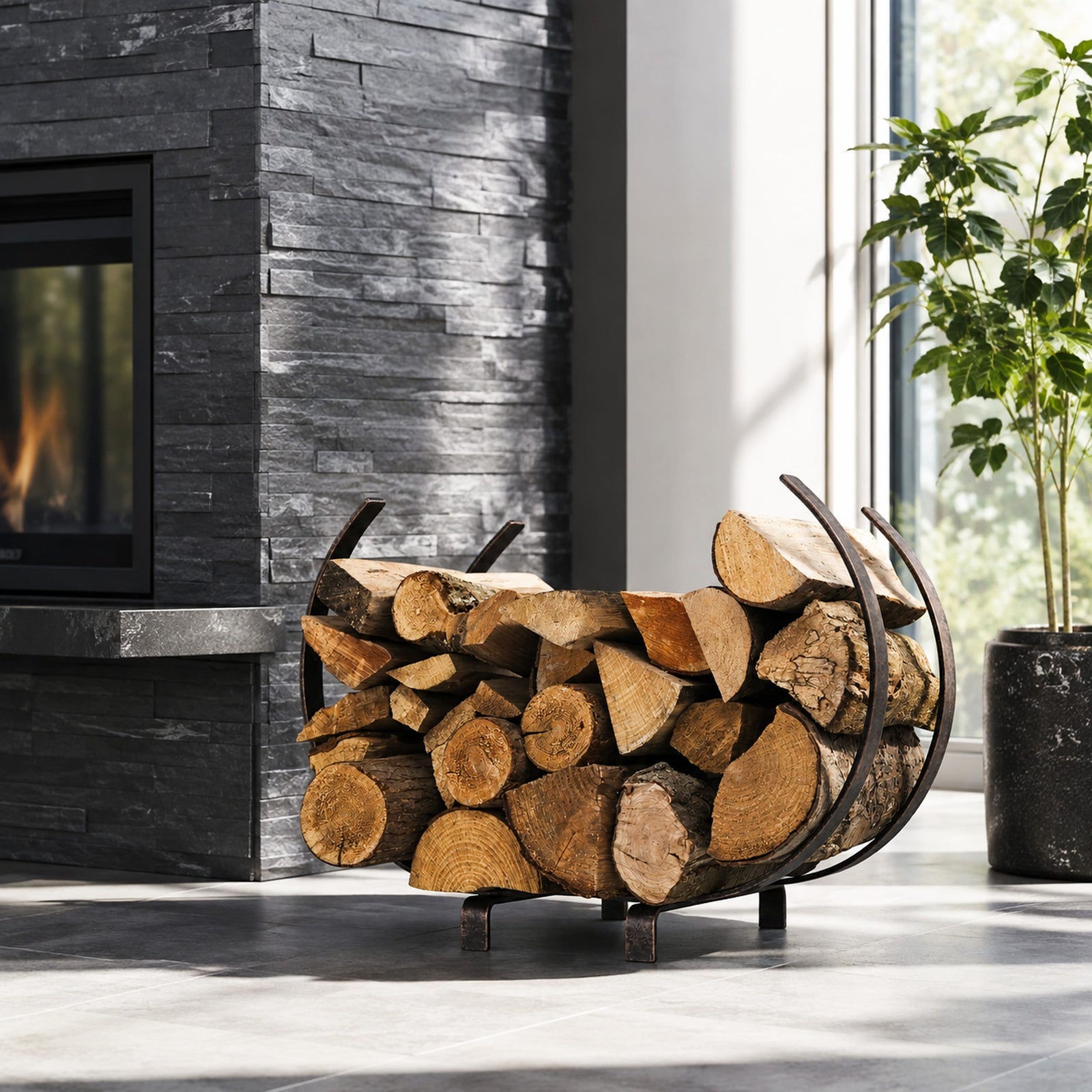 Enclume Floor Indoor/Outdoor Large U Shaped Fireplace Log Rack, Bronze Finish (CLEARANCE)