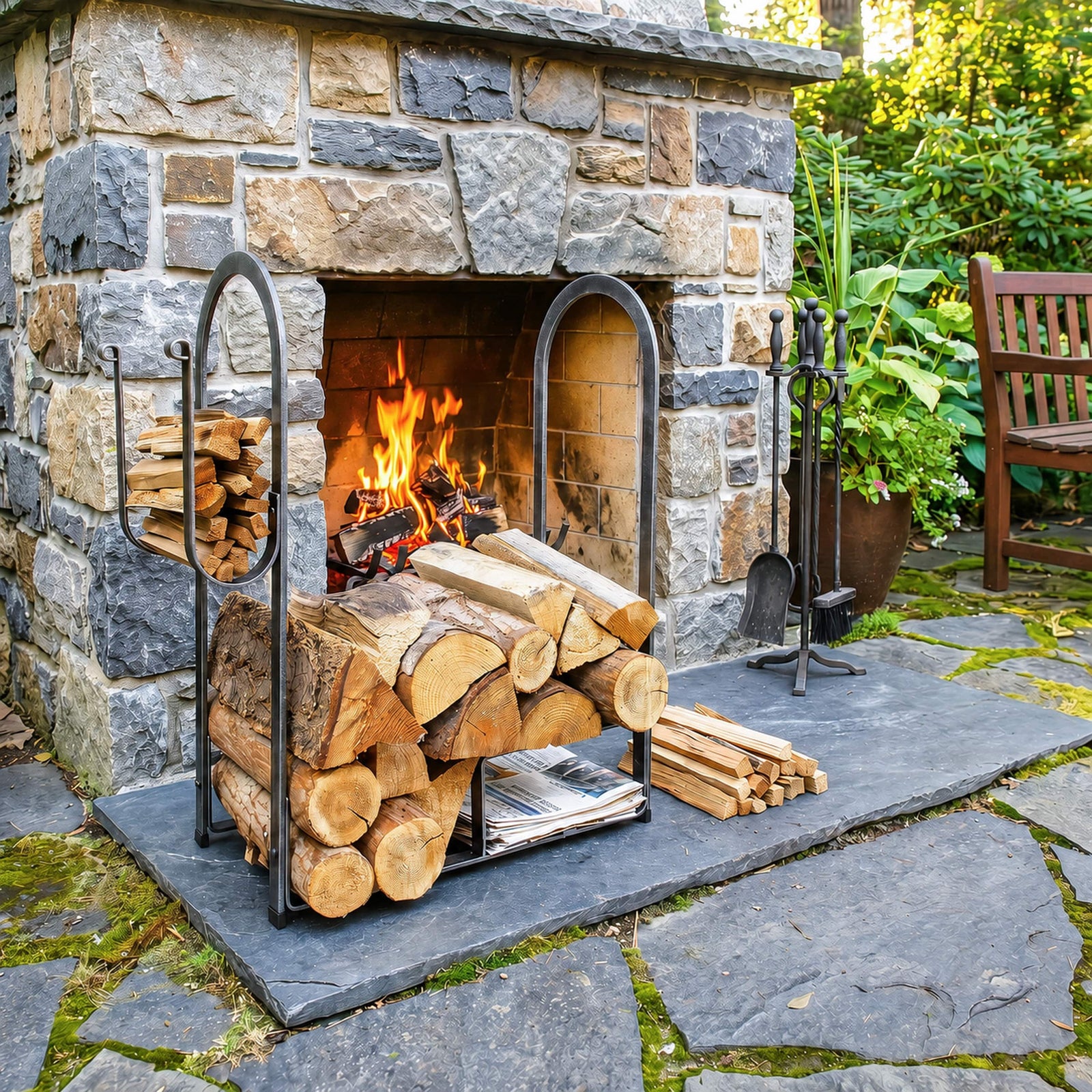 Enclume Floor Large Fire Center Log Rack Hammered Steel