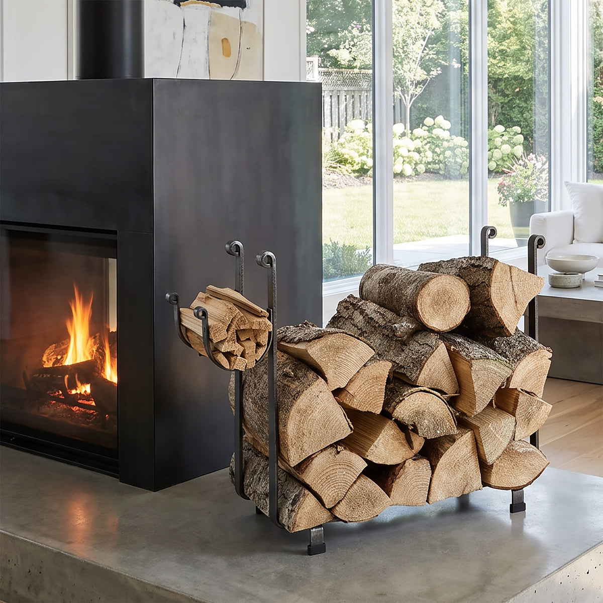 Enclume Floor Large Rectangle Fireplace Log Rack Hammered Steel