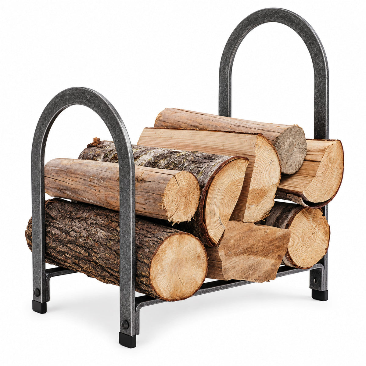 Enclume Floor Offset Arch Fireplace Log Rack Hammered Steel