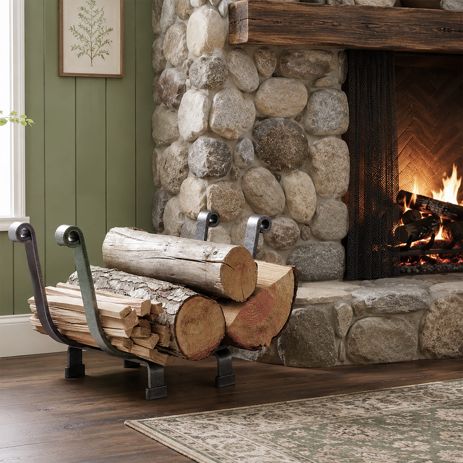 Enclume Floor Premier Indoor/Outdoor Basket Fireplace Log Rack