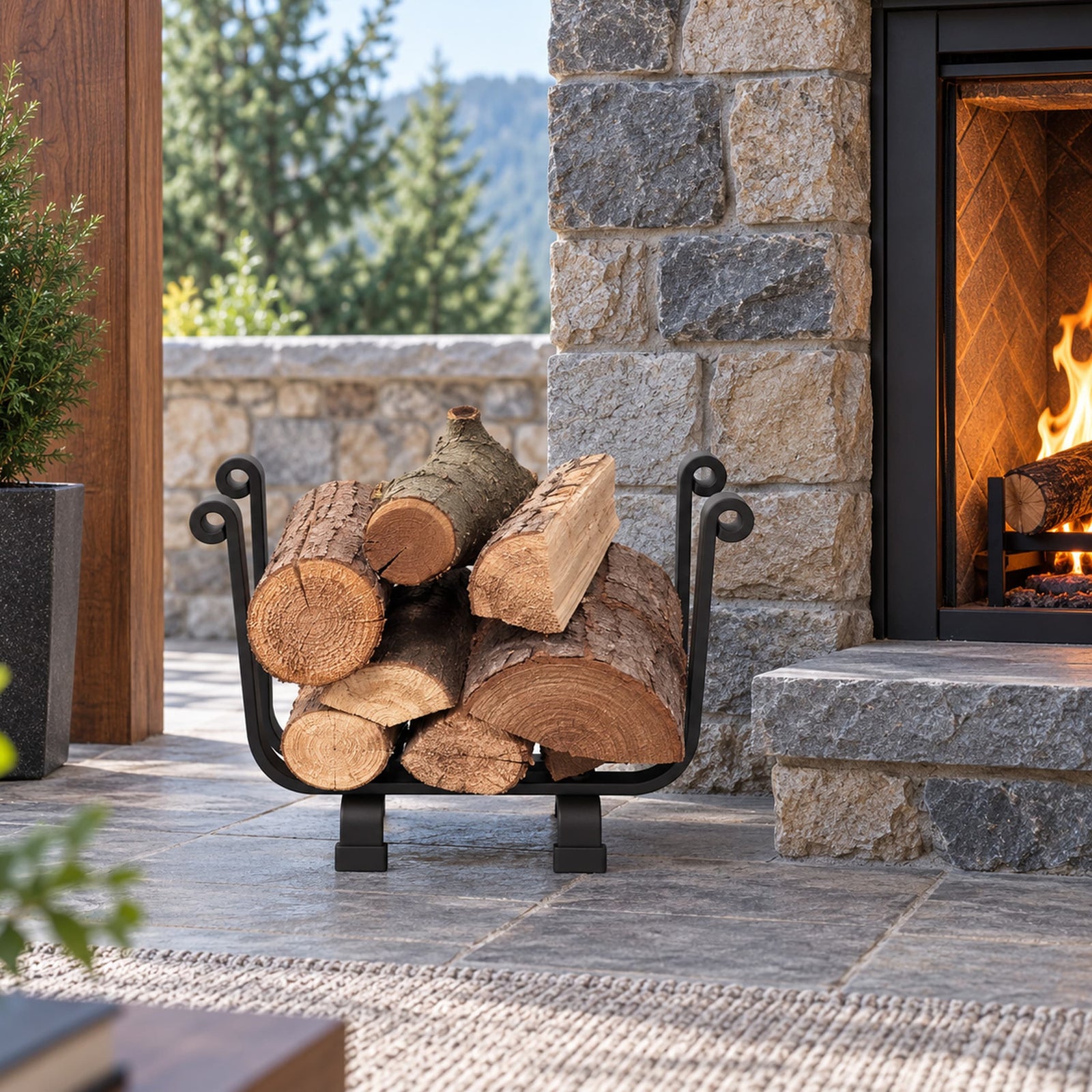 Enclume Floor Premier Indoor/Outdoor Basket Fireplace Log Rack