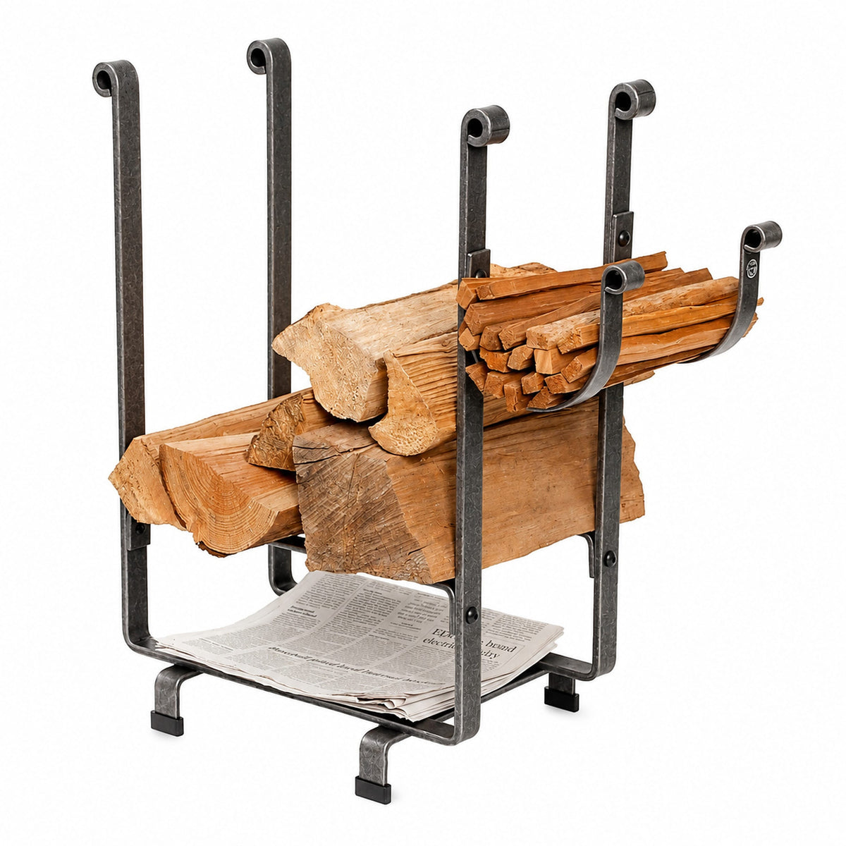 Enclume Floor Rectangle Fireplace Log Rack w/ Newspaper Holder Hammered Steel