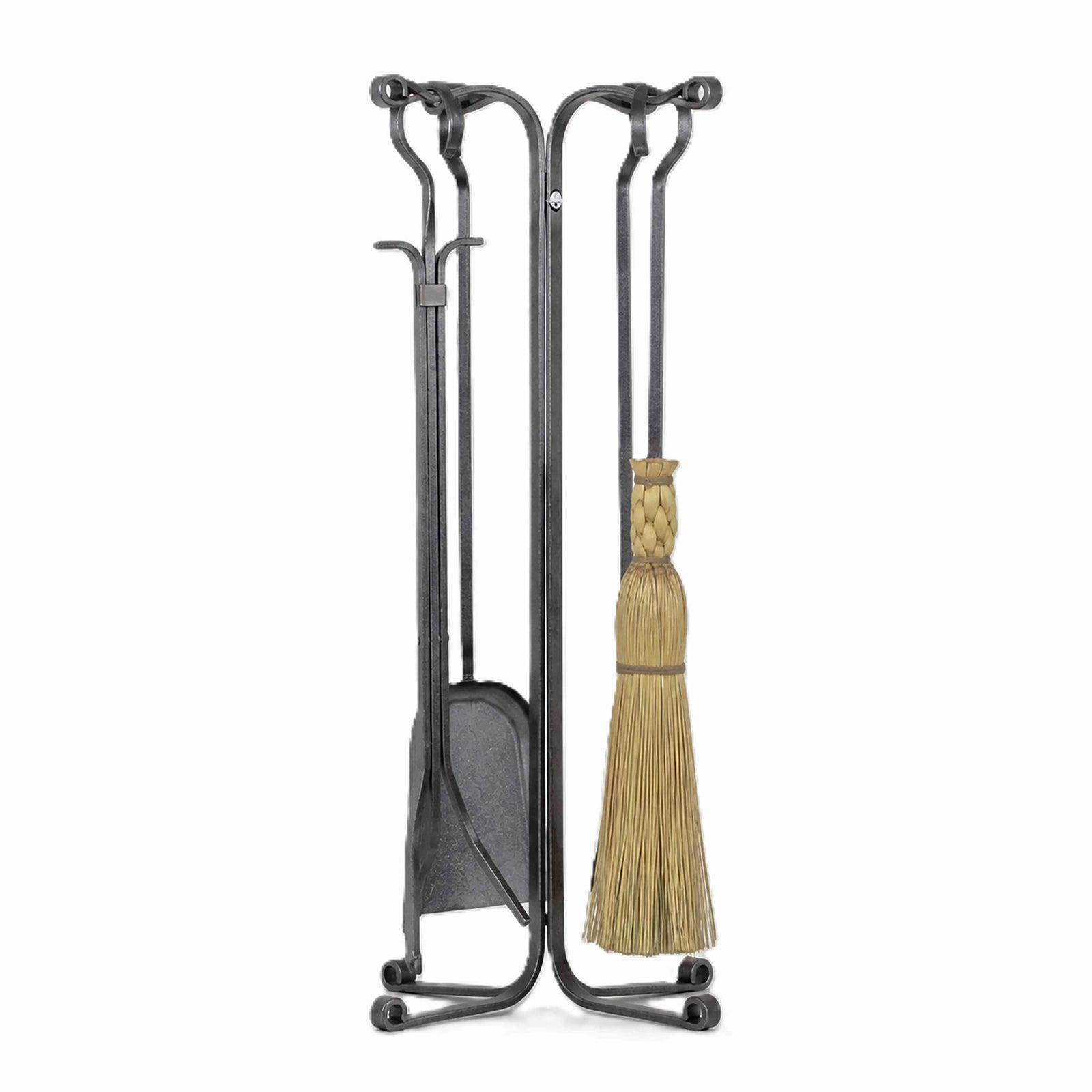 Enclume Floor Rolled Eye 4-Piece Fireplace Tool Set Hammered Steel