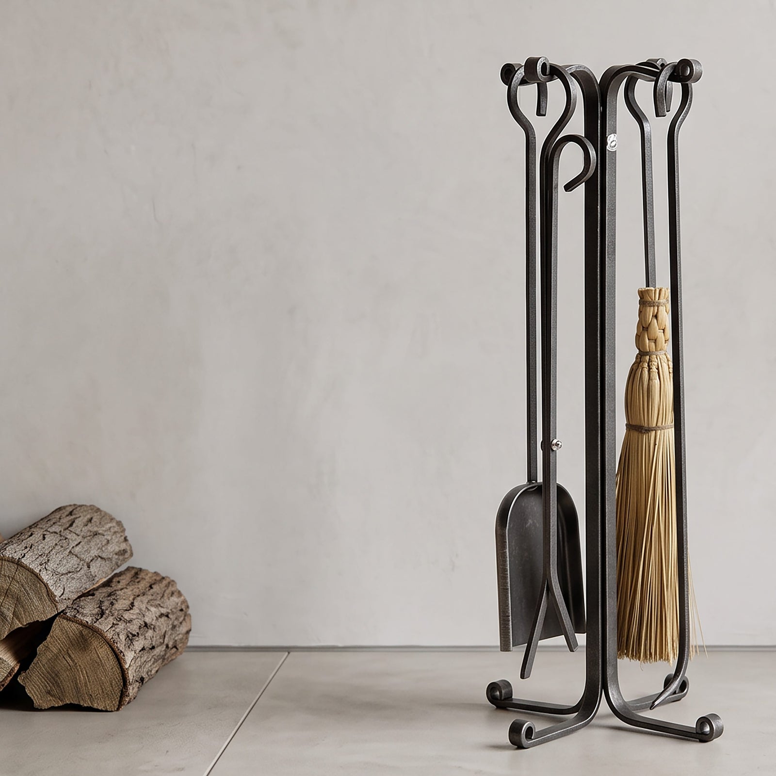 Enclume Floor Rolled Eye 4-Piece Fireplace Tool Set Hammered Steel