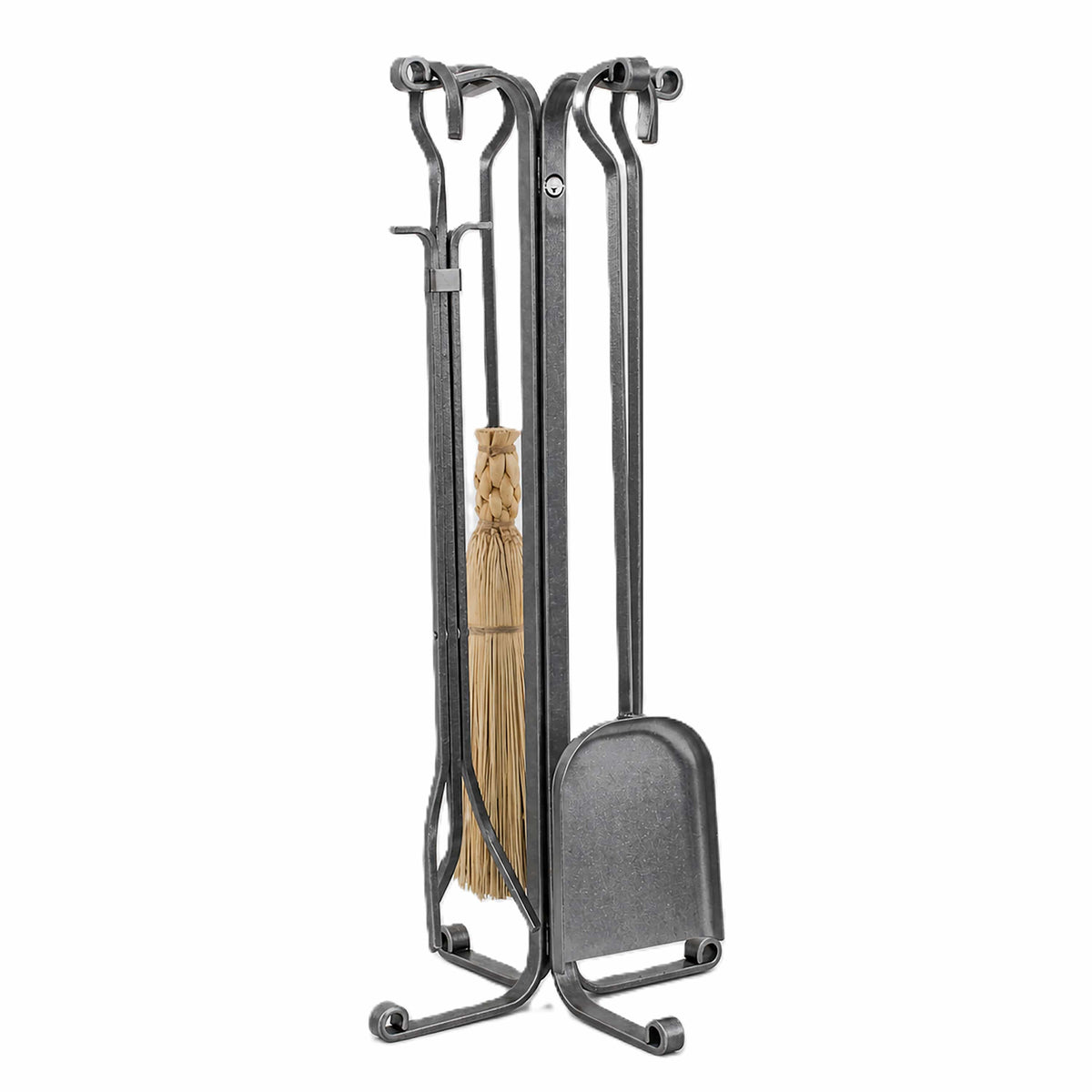 Enclume Floor Rolled Eye 4-Piece Fireplace Tool Set Hammered Steel