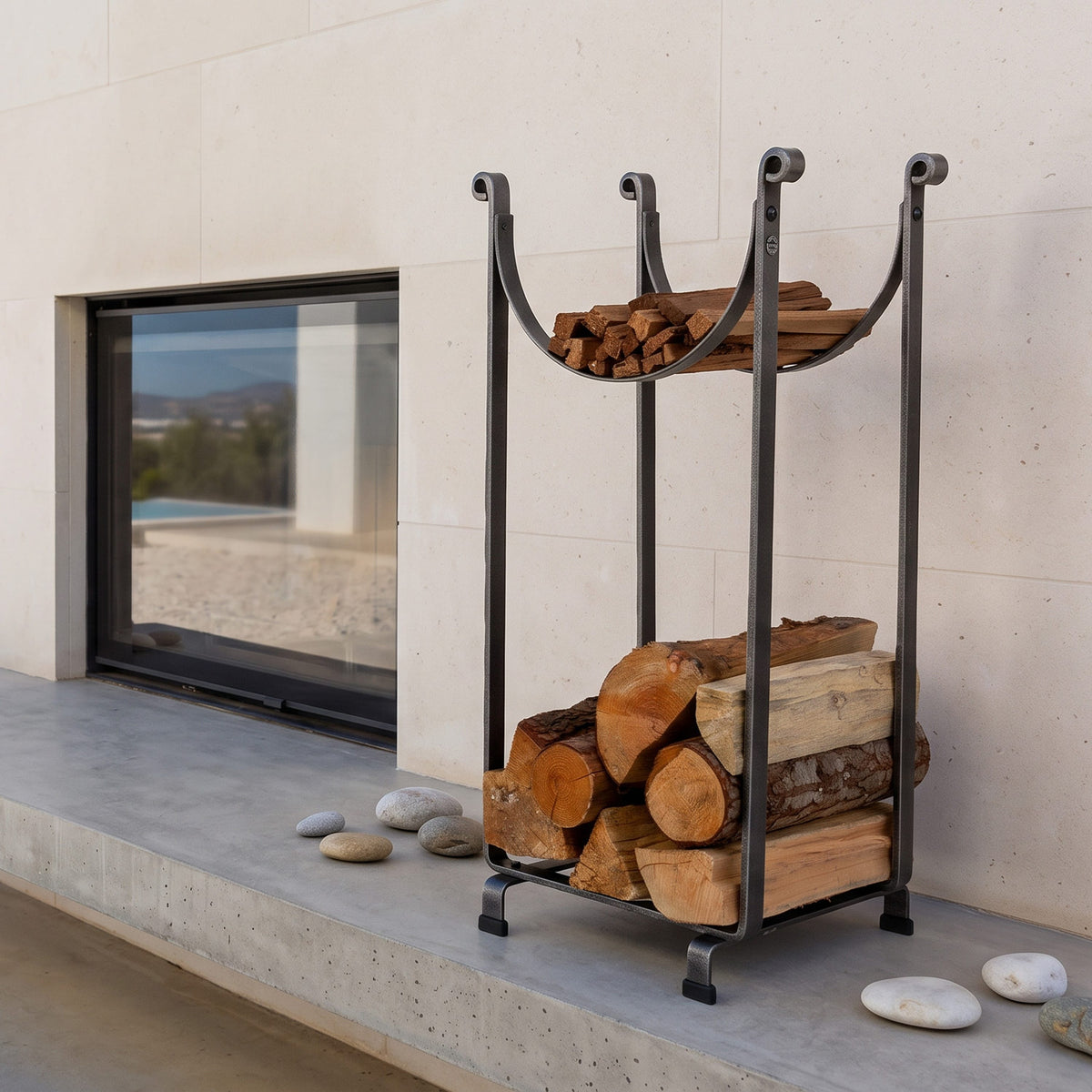 Enclume Floor Sling Fireplace Log Rack Hammered Steel