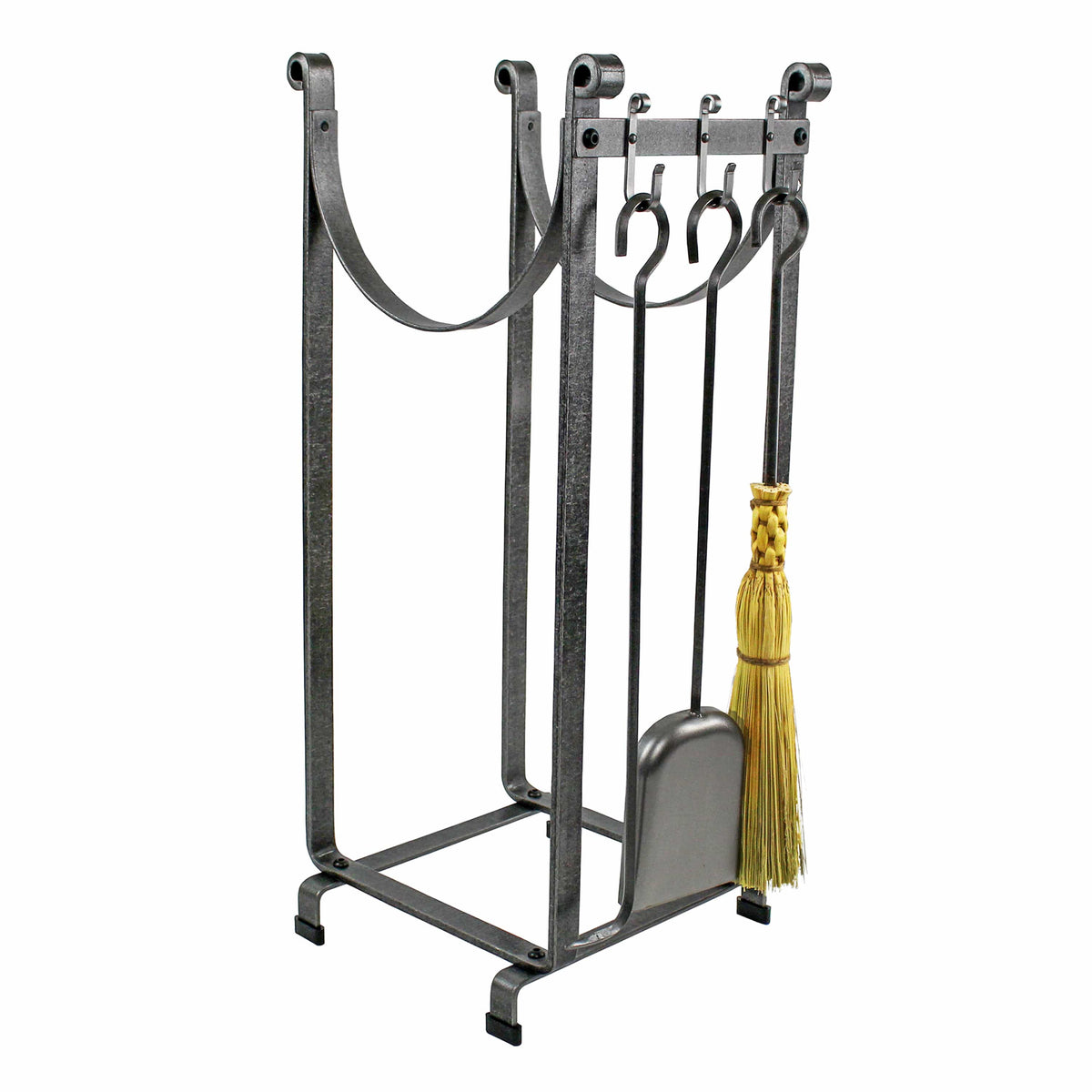 Enclume Floor Sling Fireplace Log Rack w/ Bar and Tools Hammered Steel