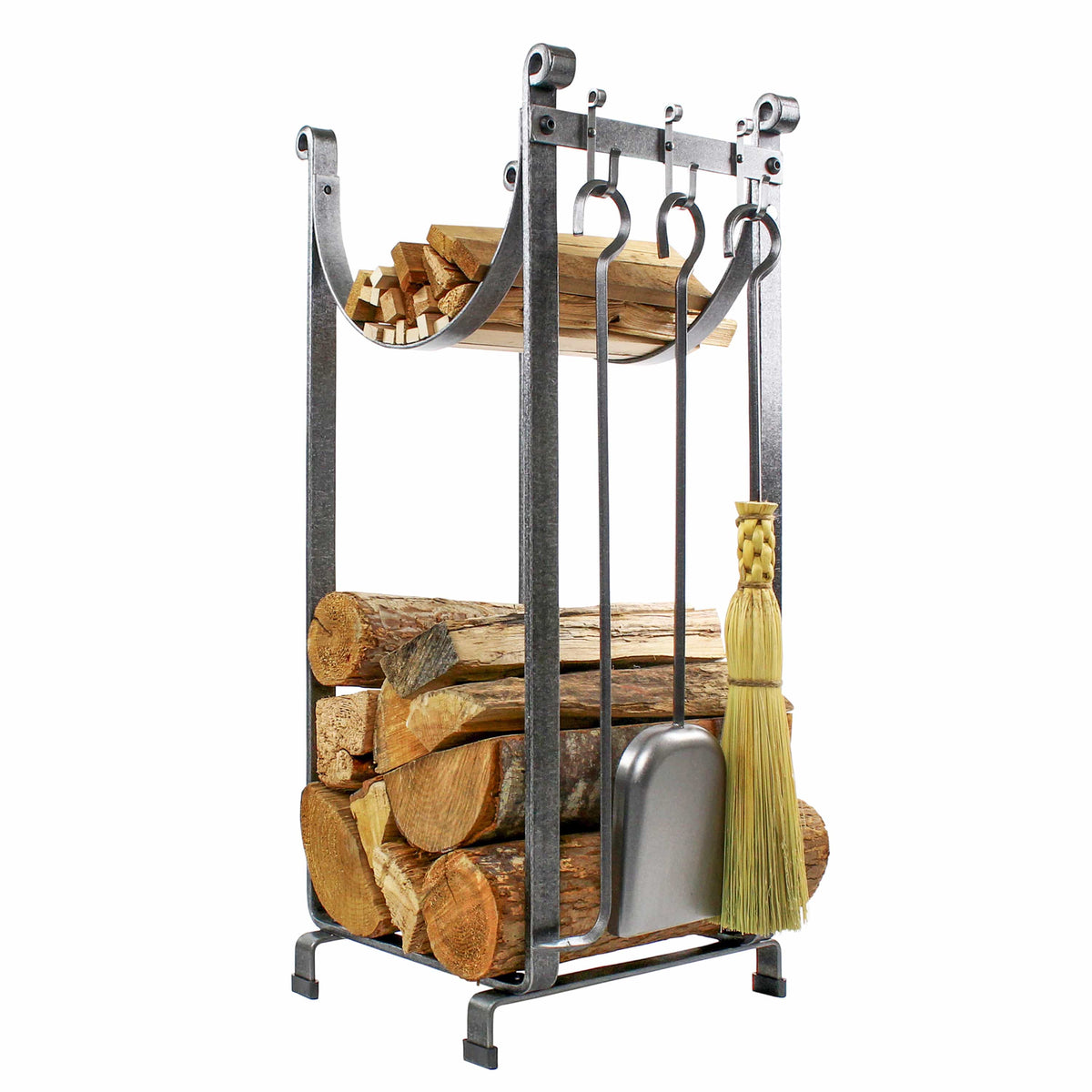 Enclume Floor Sling Fireplace Log Rack w/ Bar and Tools Hammered Steel