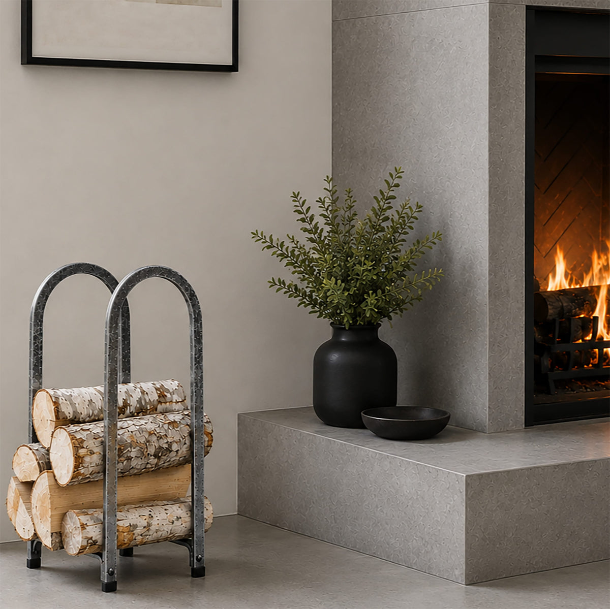 Enclume Floor Vertical Arch Fireplace Log Rack Hammered Steel
