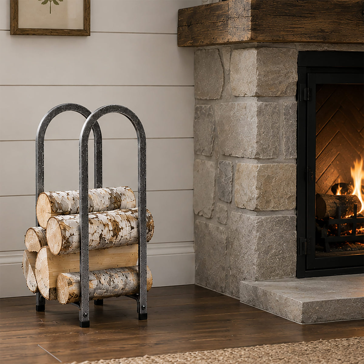 Enclume Floor Vertical Arch Fireplace Log Rack Hammered Steel