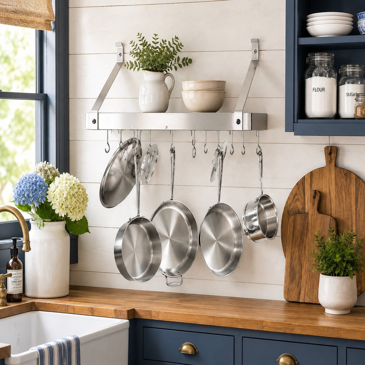 Enclume Wall 30" Gourmet Deep Bookshelf Wall Rack w/ 12 Hooks
