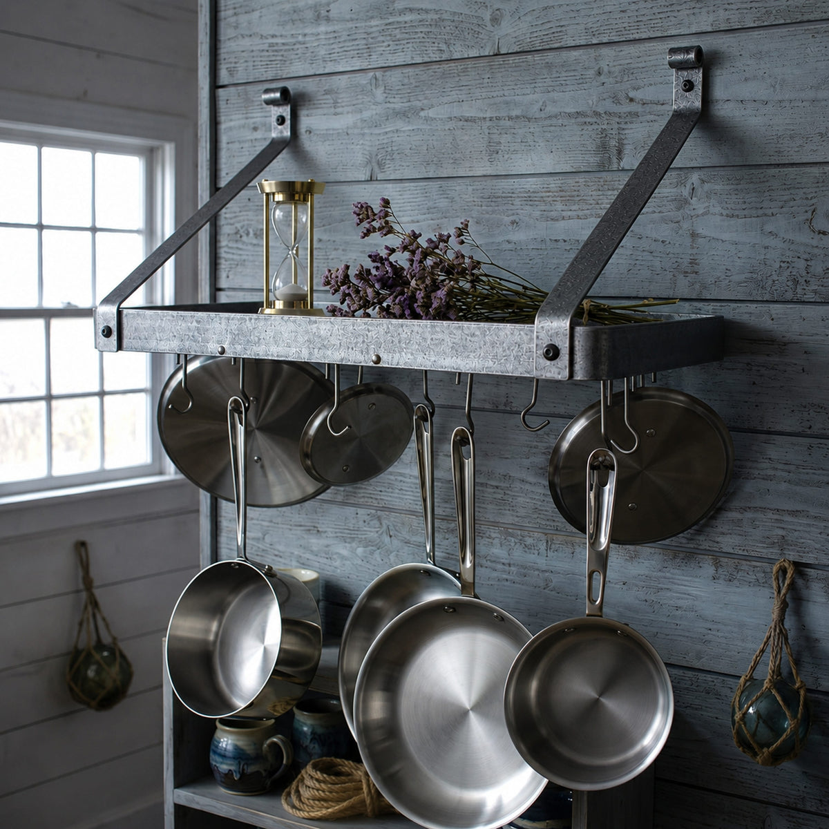 Enclume Wall 30" Gourmet Deep Bookshelf Wall Rack w/ 12 Hooks