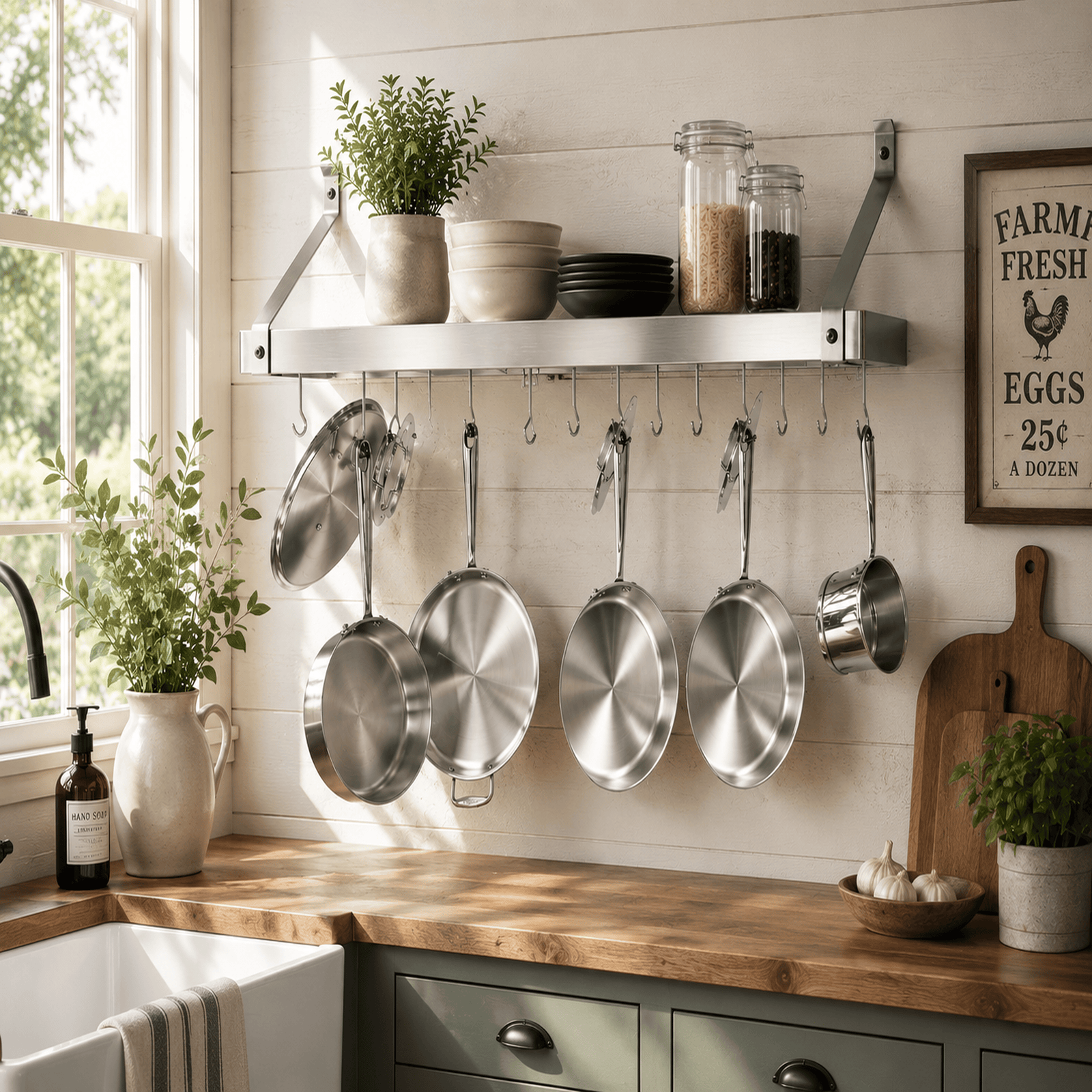 Enclume Wall 36" Gourmet Deep Bookshelf Wall Rack w/ 12 Hooks