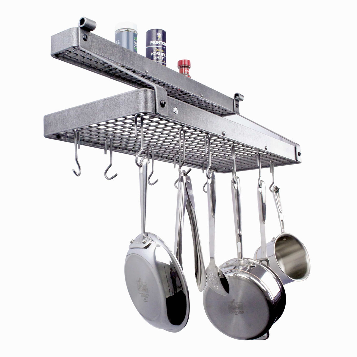 Enclume Wall 36" Gourmet Deep Bookshelf Wall Rack w/Accessory Shelf Hammered Steel