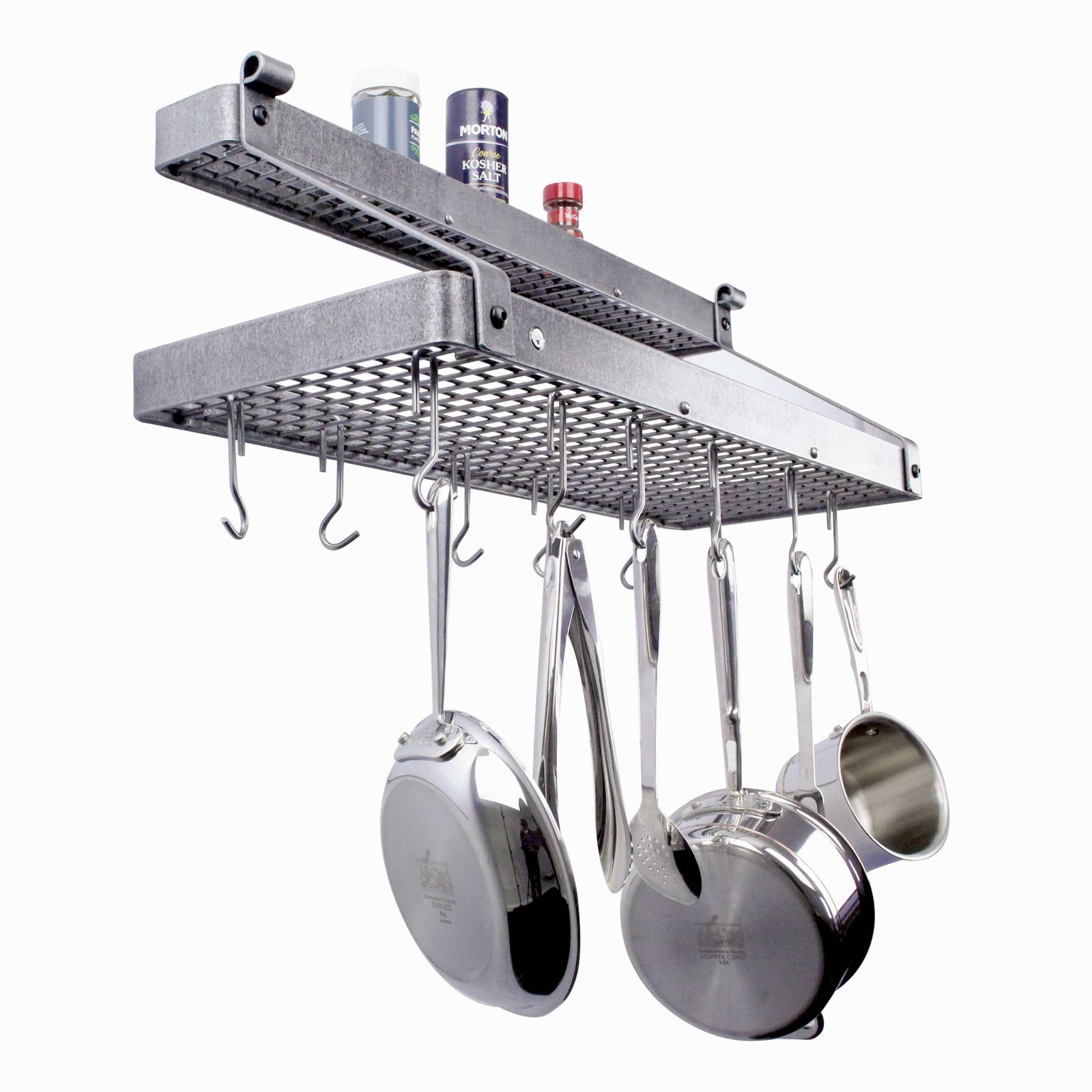 Enclume Wall 36" Gourmet Deep Bookshelf Wall Rack w/Accessory Shelf Hammered Steel