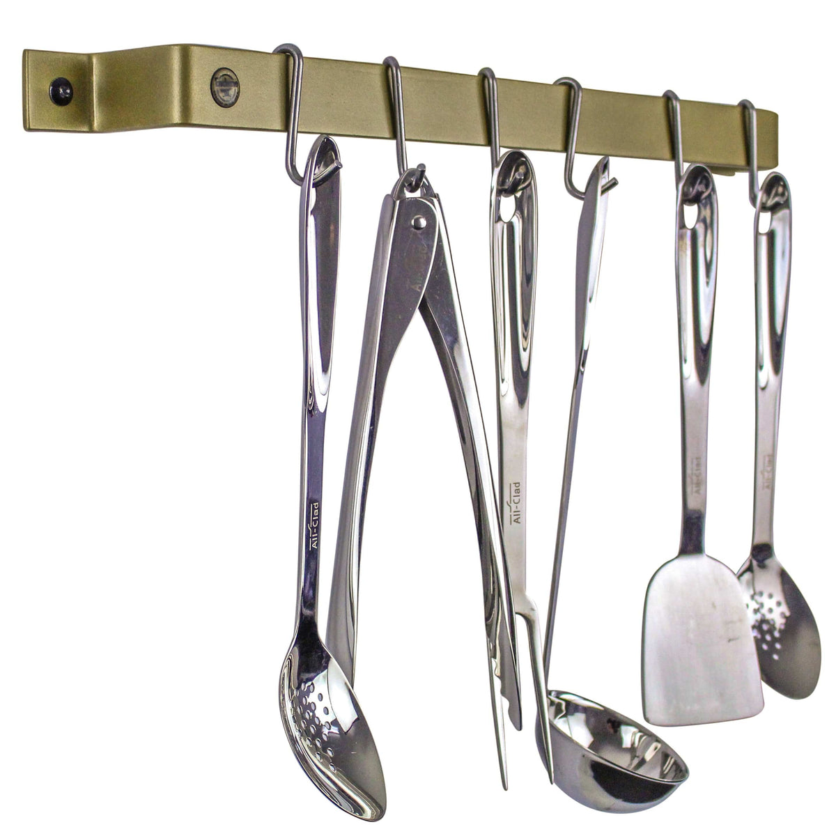 Enclume Wall Brass Finish / 24" Handcrafted Easy Mount Wall Rack Utensil Bar w 6 Hooks - Accent Colors