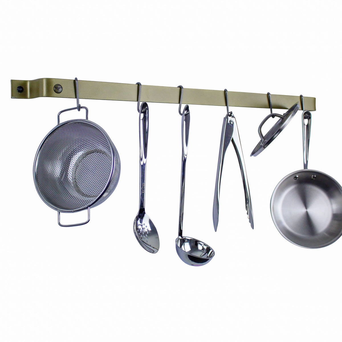 Enclume Wall Brass Finish / 36" Handcrafted Easy Mount Wall Rack Utensil Bar w 6 Hooks - Accent Colors