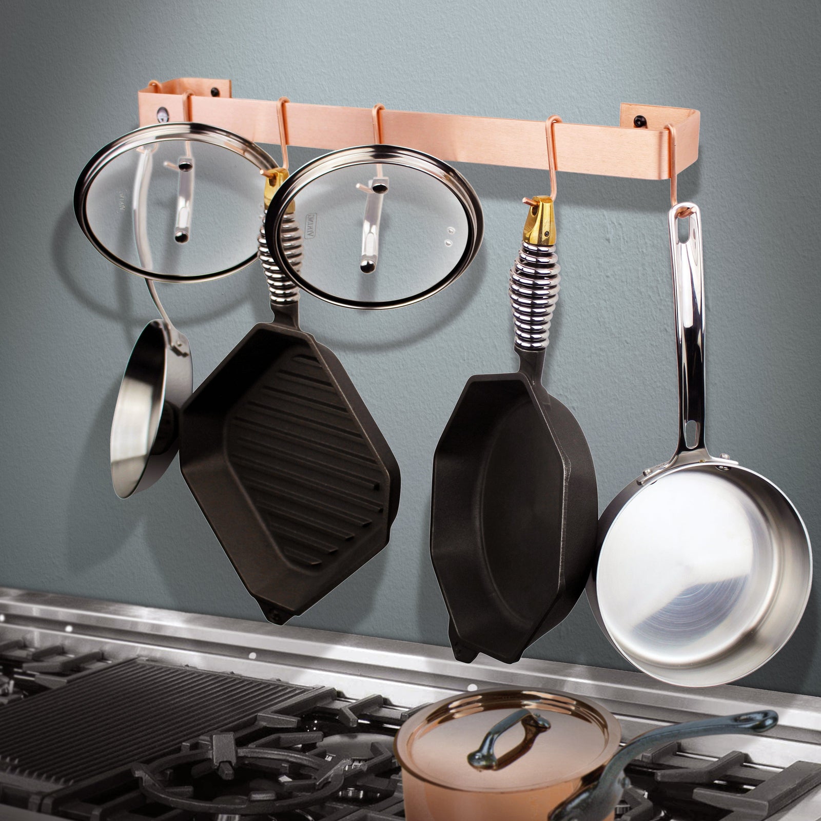 Enclume Wall Brushed Copper / 18" Handcrafted Classic Wall Rack Utensil Bar w 6 Hooks (18", 24", 30" or 36")