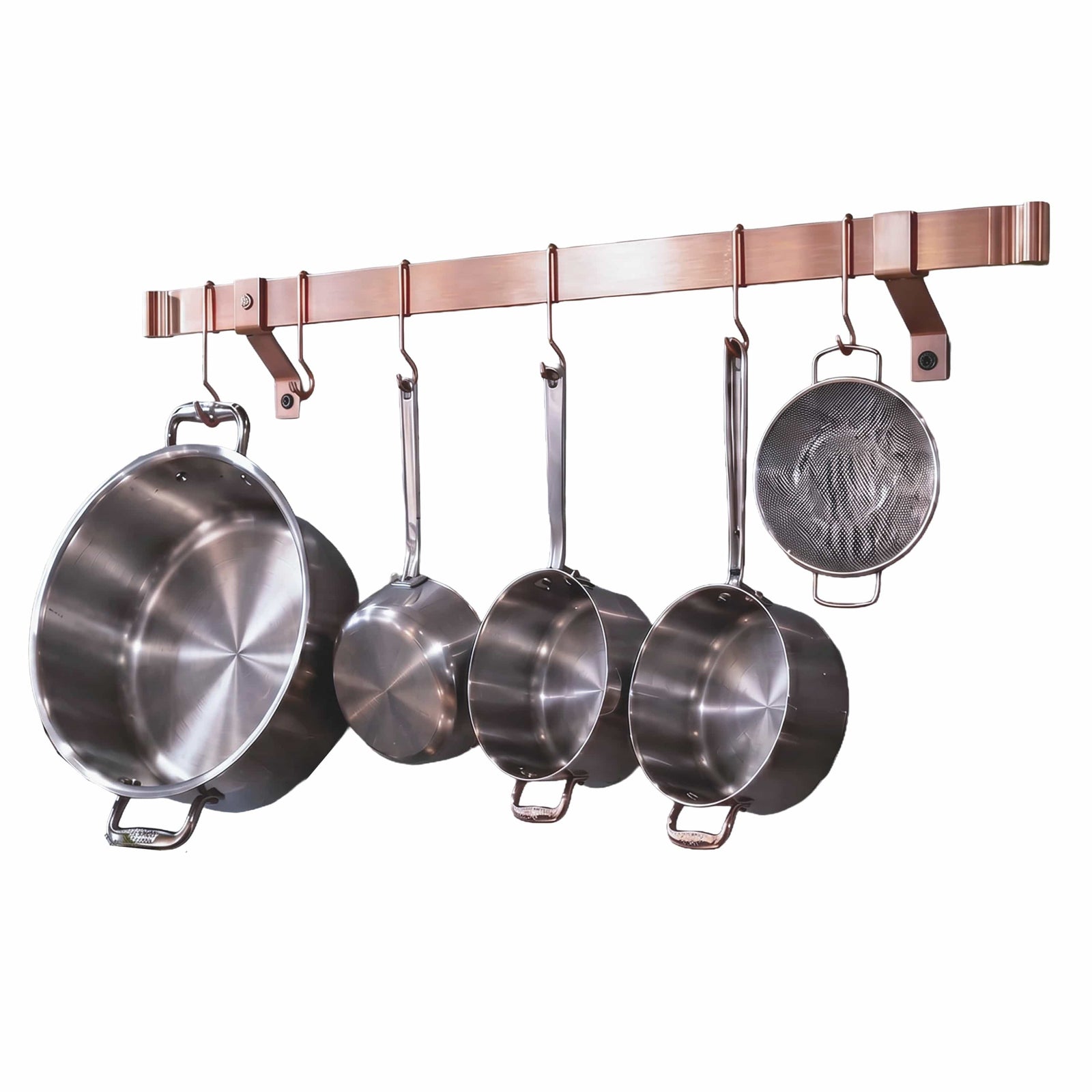 Enclume Wall/Ceiling 48" / Brushed Copper Handcrafted Rolled End Bar w 4" Wall Brackets & Hooks