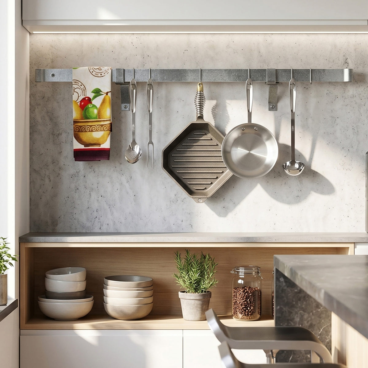 Enclume Wall/Ceiling Hammered Steel / 60" Professional Series Rolled End Bar ONLY (Requires Wall Brackets or Pot Hooks)