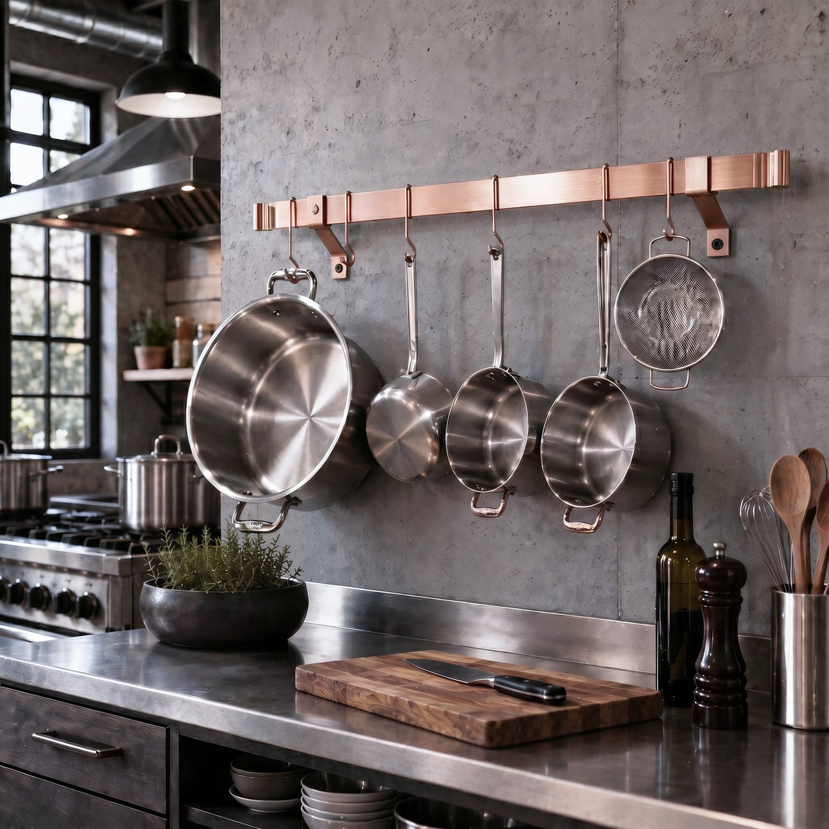 Enclume Wall/Ceiling Handcrafted Rolled End Bar w 4" Wall Brackets & Hooks